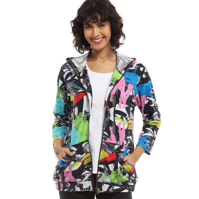 Parsley and Sage Neon Accent Brush Print Zip Up Vita Hoodie