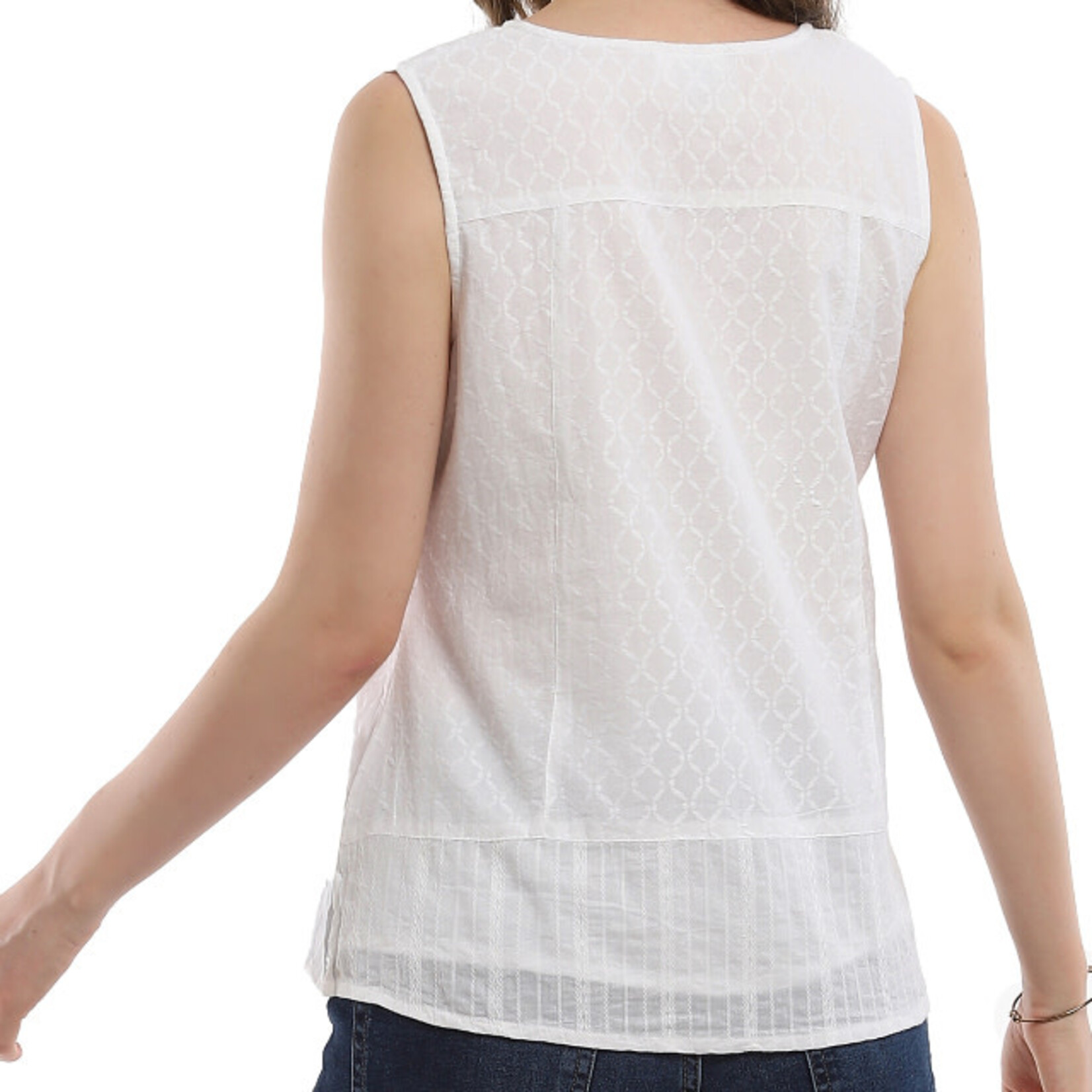 Parsley and Sage Cotton White Mixed Pattern Yasmin Tank Top