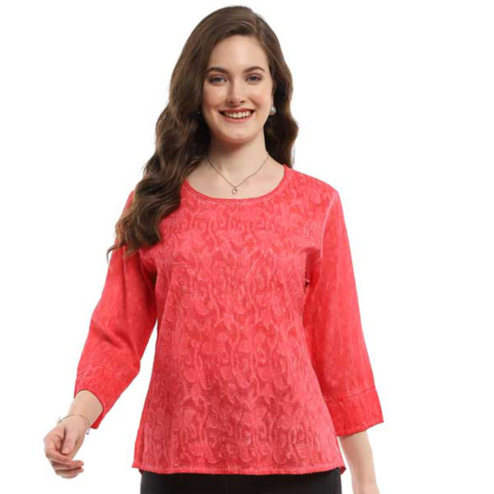 Parsley and Sage Cotton Coral Textured Natalie Top