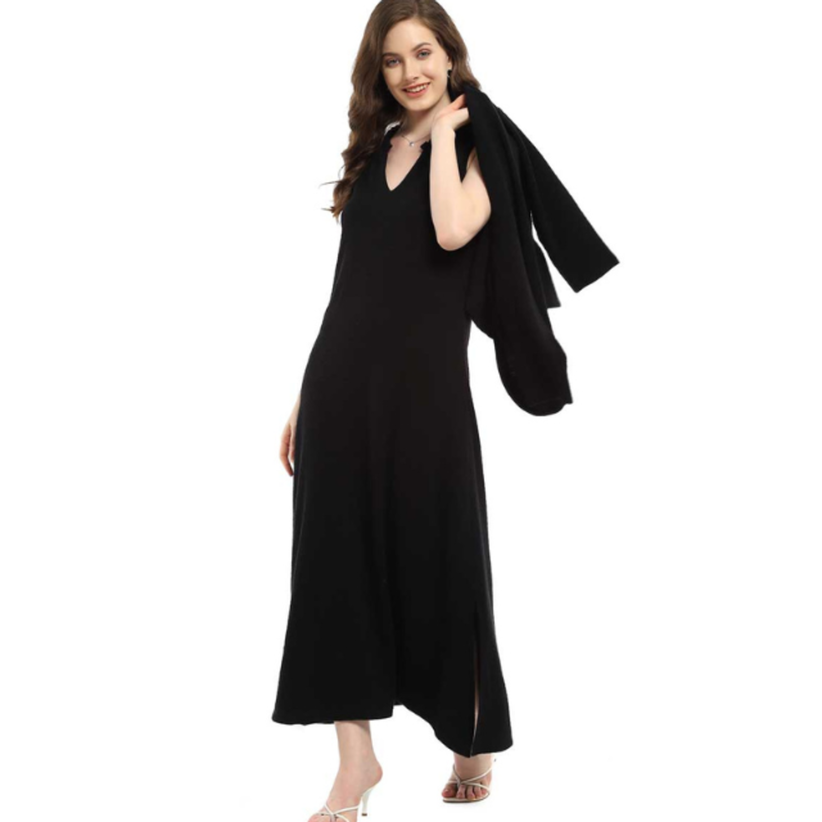 Parsley and Sage Black Textured Sleeveless Maxi Frida Dress
