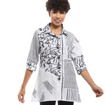 Parsley and Sage White & Black Mixed Print Button Down Belle Shirt