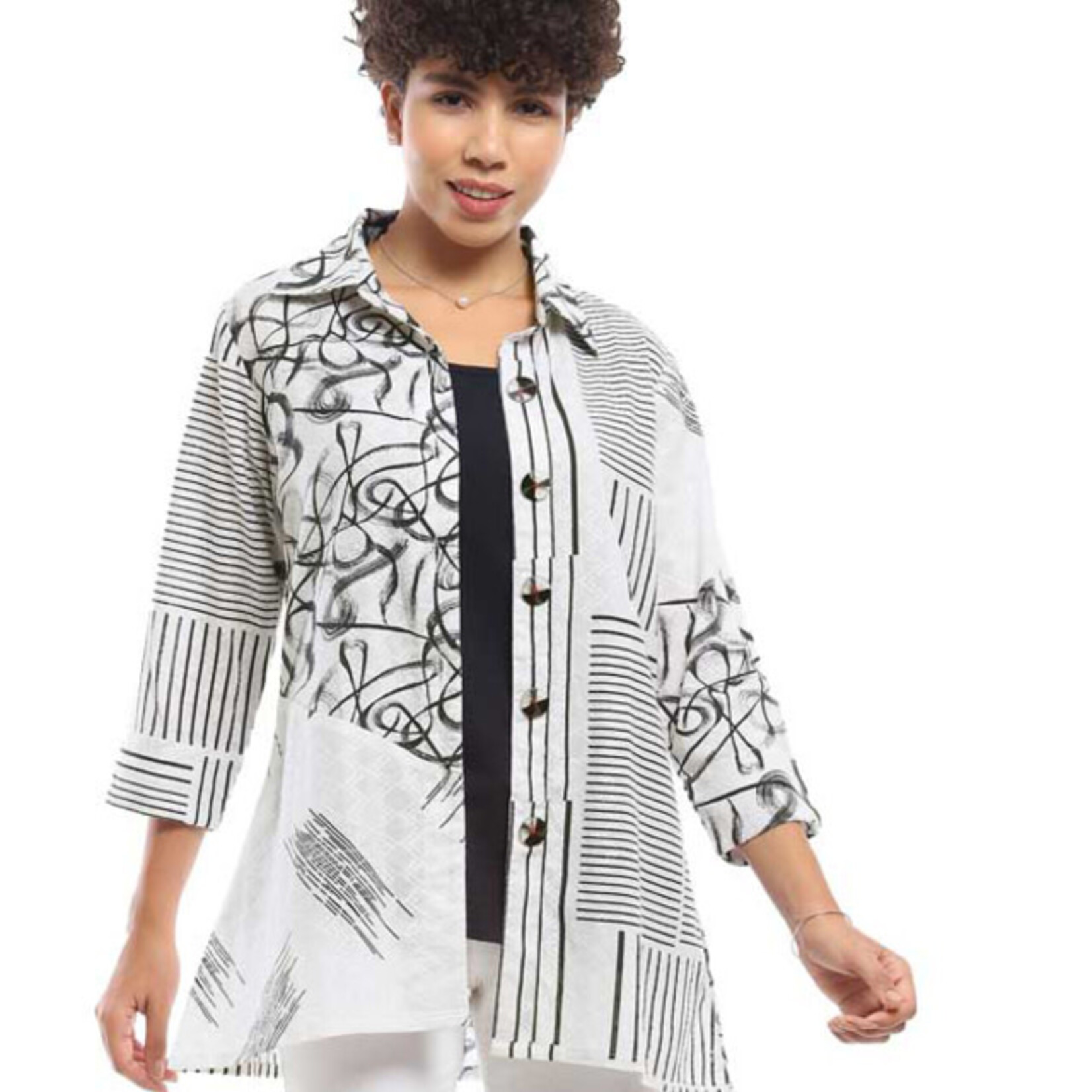 Parsley and Sage White & Black Mixed Print Button Down Belle Shirt