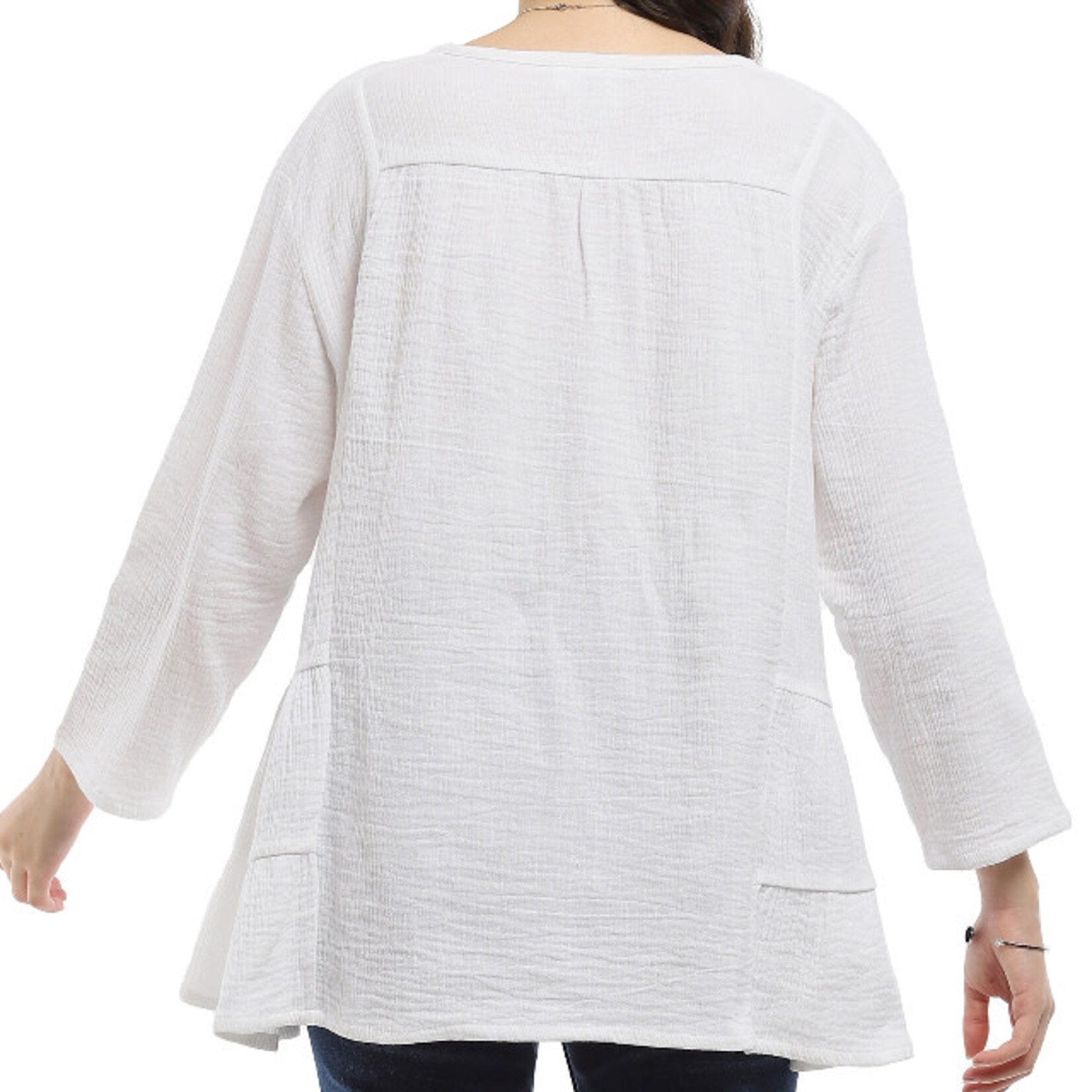 Parsley and Sage Gauze White Tiered Button Down Shirt