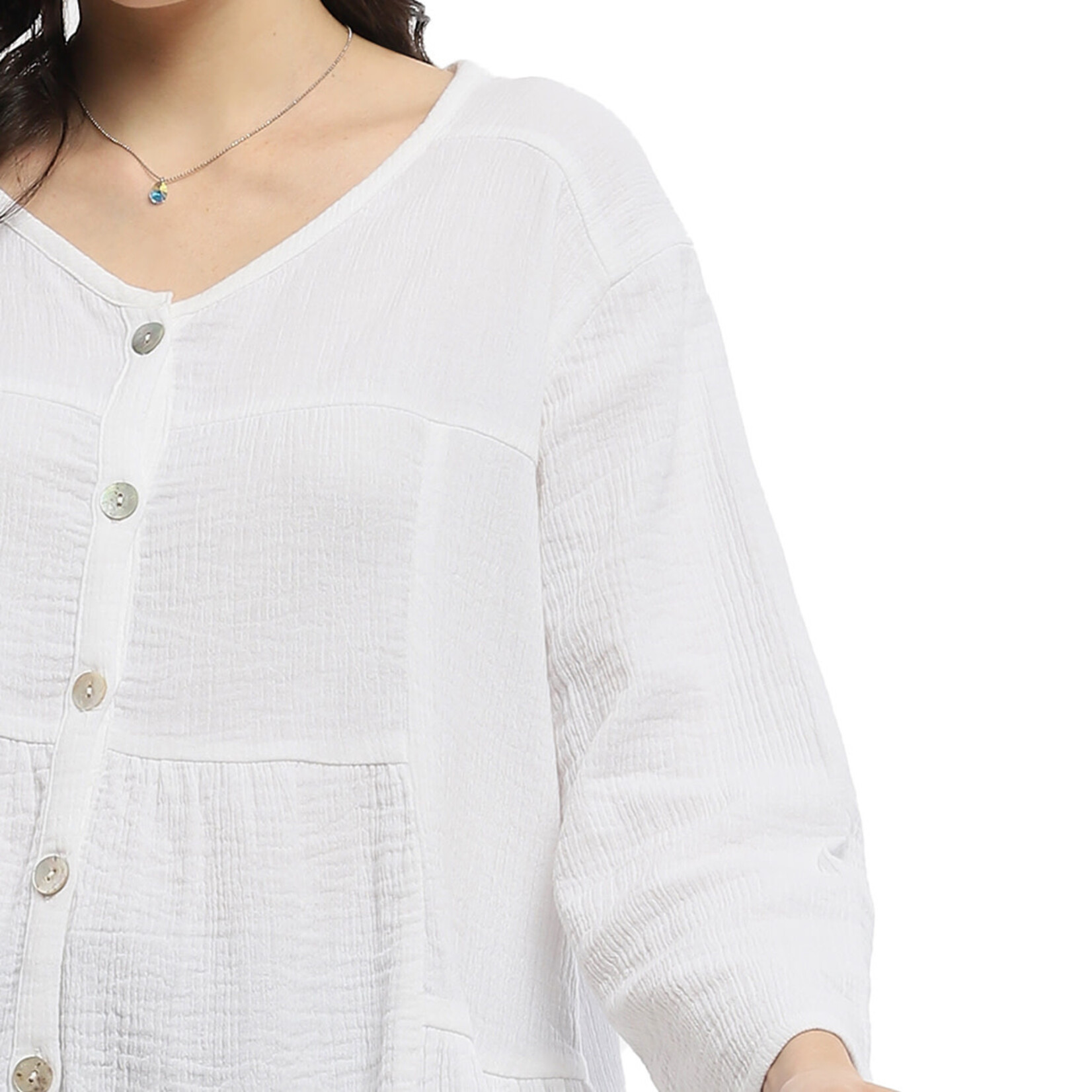 Parsley and Sage Gauze White Tiered Button Down Shirt