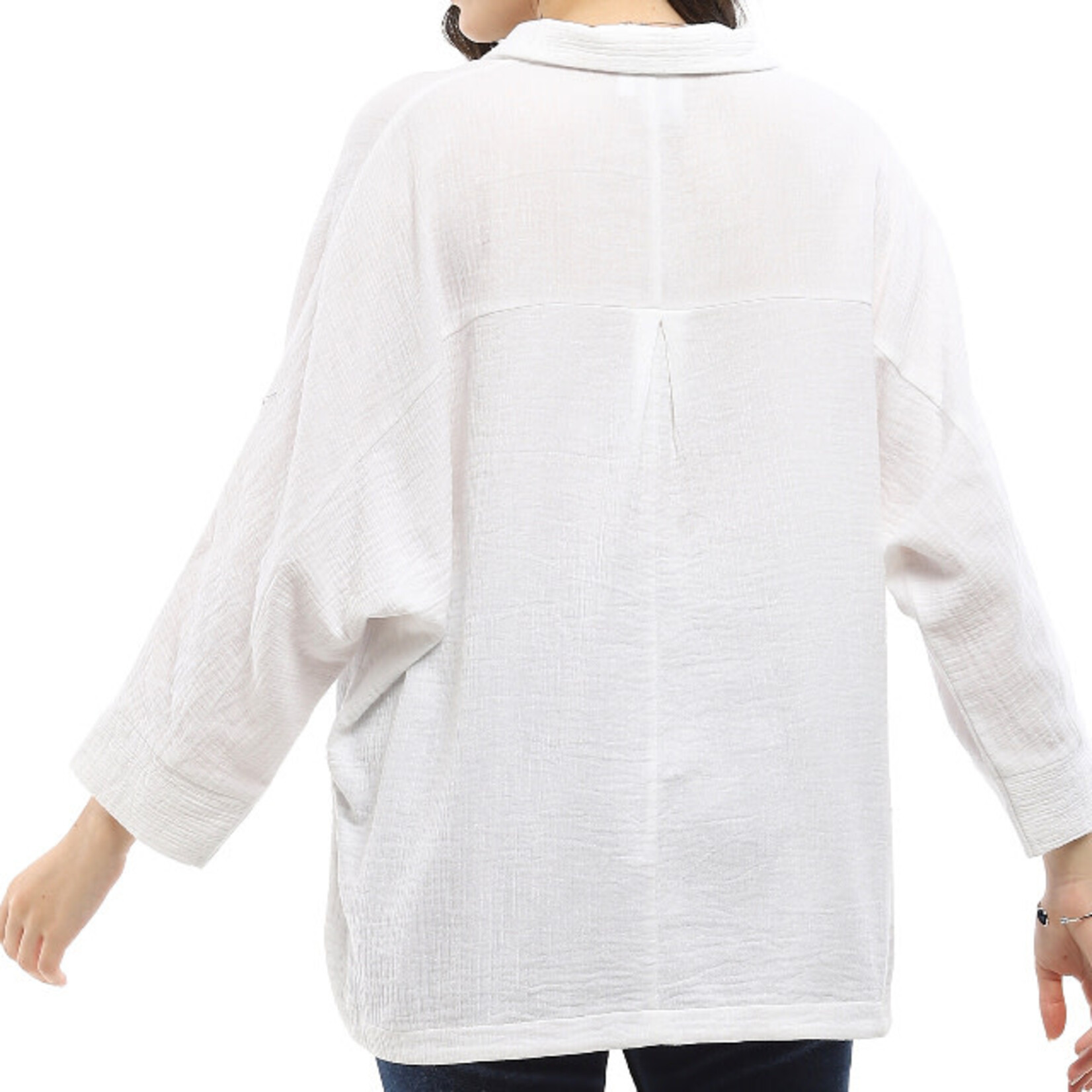 Parsley and Sage Gauze White Button Detail  Hi Lo Shawn Shirt