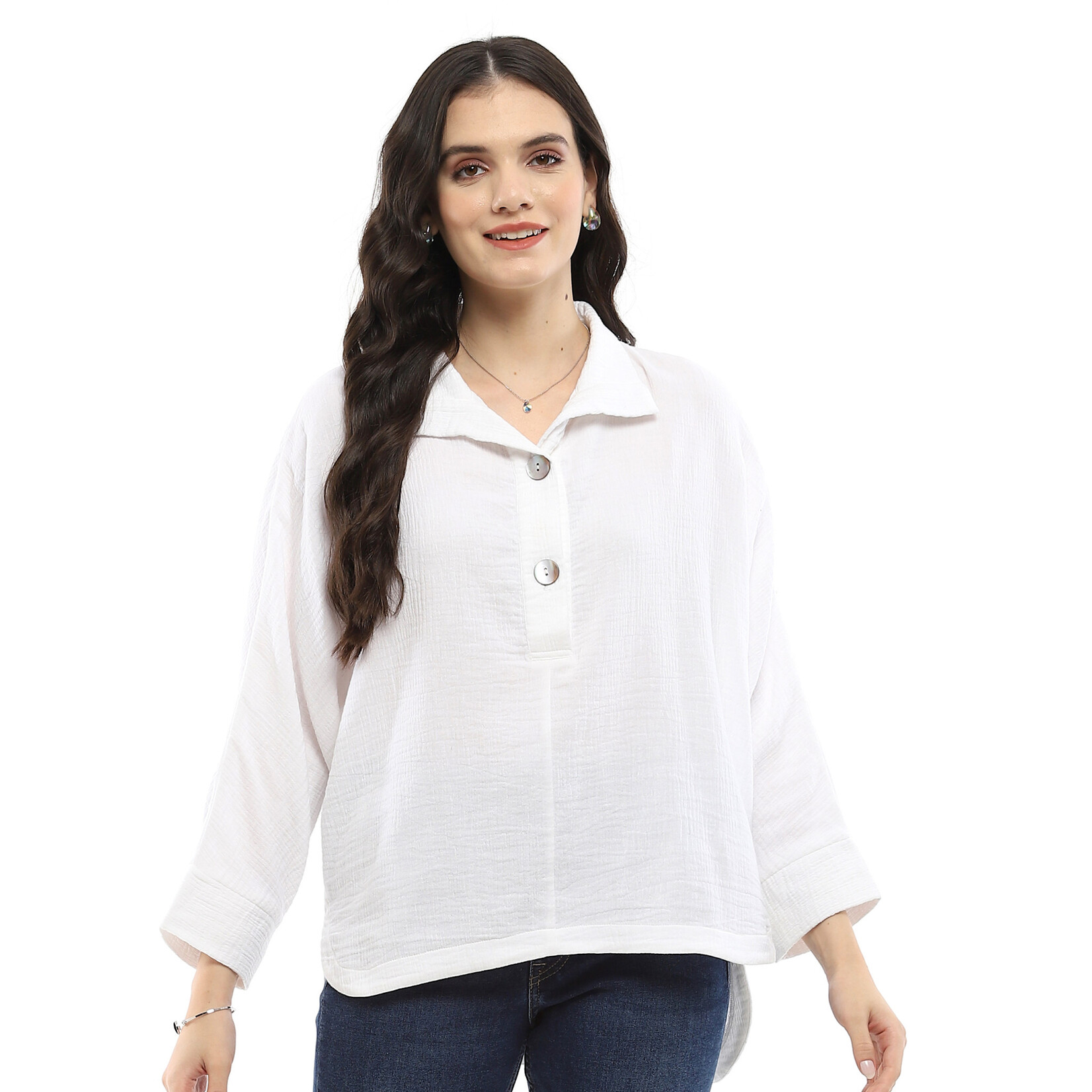 Parsley and Sage Gauze White Button Detail  Hi Lo Shawn Shirt