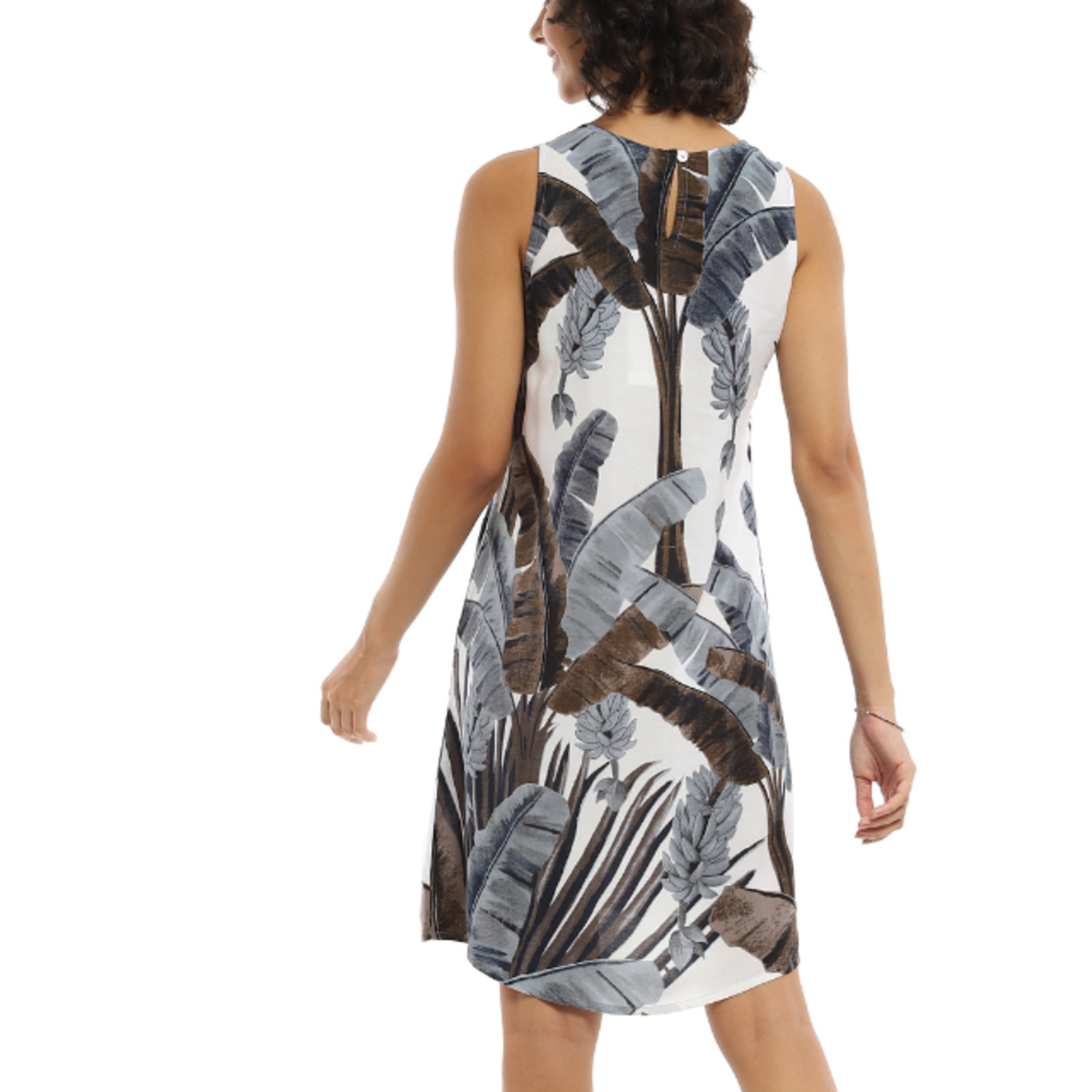 Parsley and Sage Gray & Brown Palm Leaf Sleeveless Raven Dress