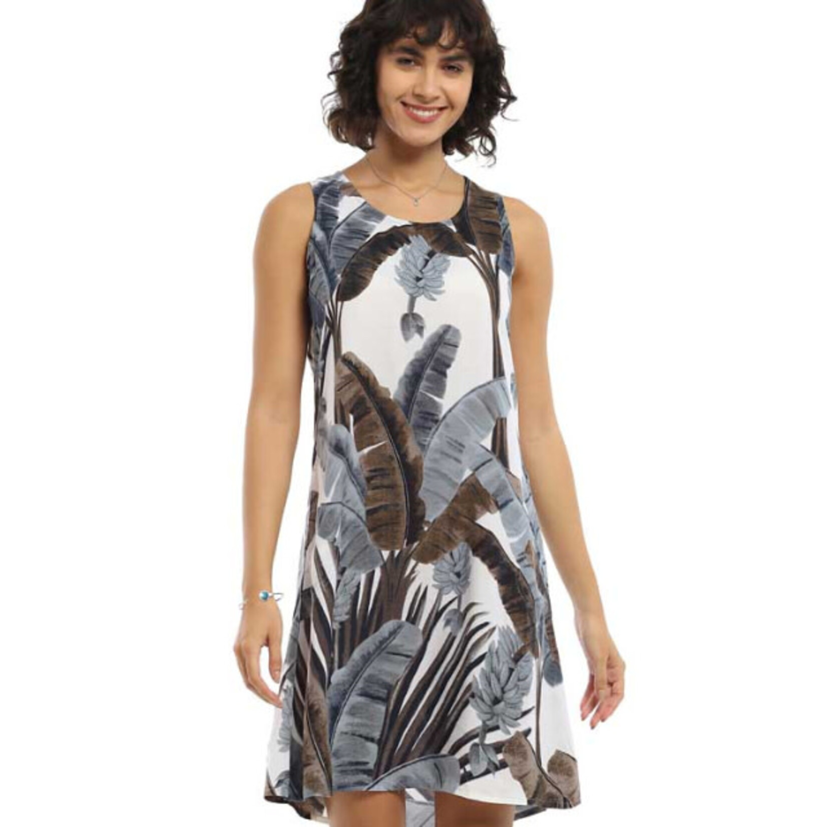 Parsley and Sage Gray & Brown Palm Leaf Sleeveless Raven Dress