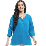 Parsley and Sage Gauze Turquoise Button Detail Shawn Top