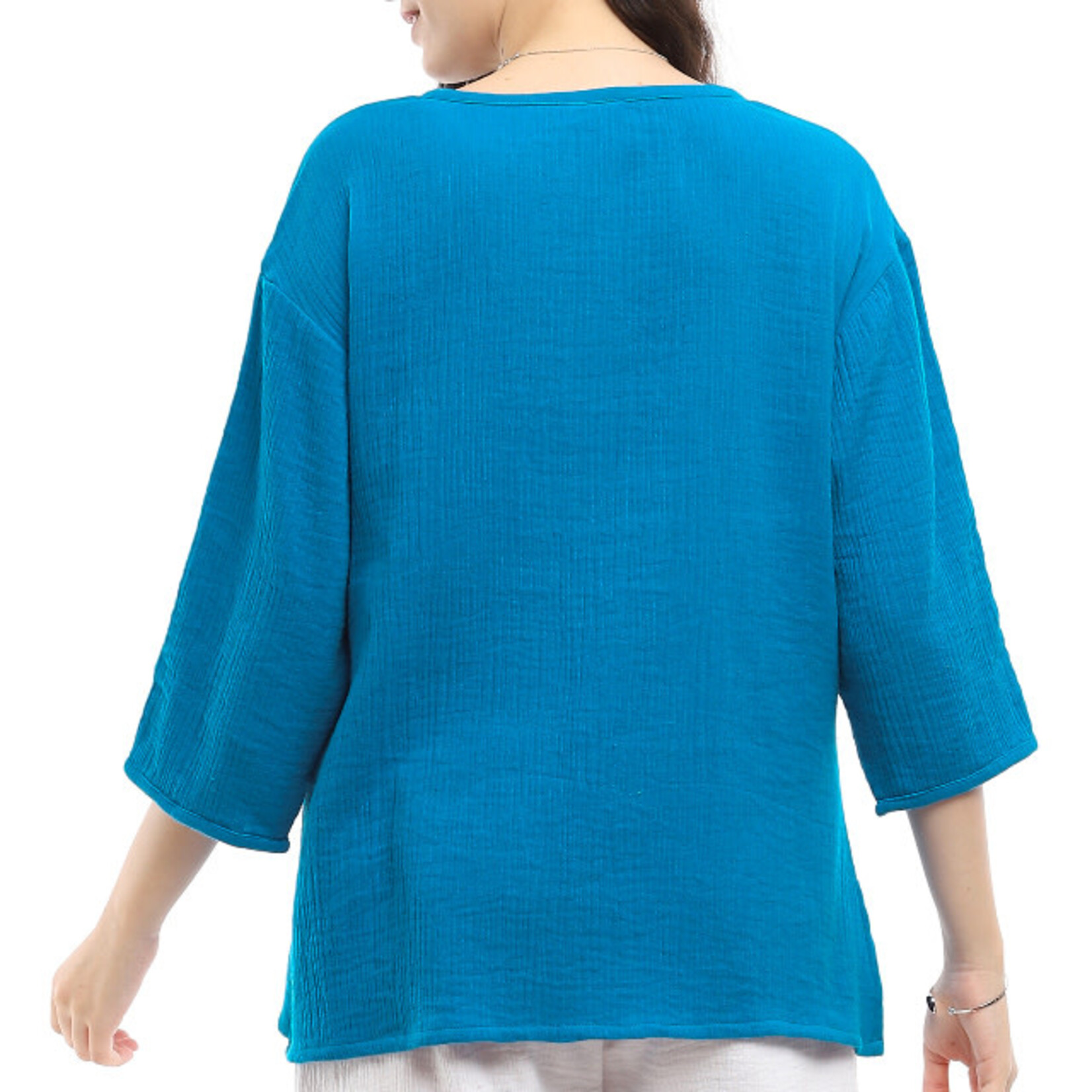 Parsley and Sage Gauze Turquoise Button Detail Shawn Top
