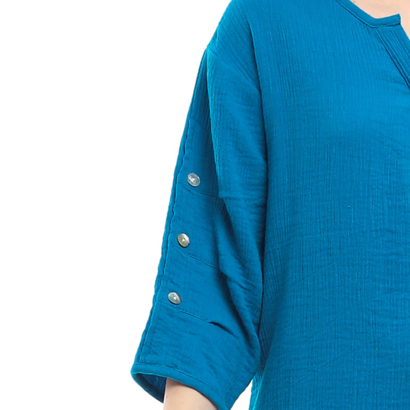 Parsley and Sage Gauze Turquoise Button Detail Shawn Top