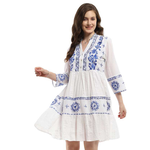 Parsley and Sage Cotton White With Blue Embroidery Ollie Dress