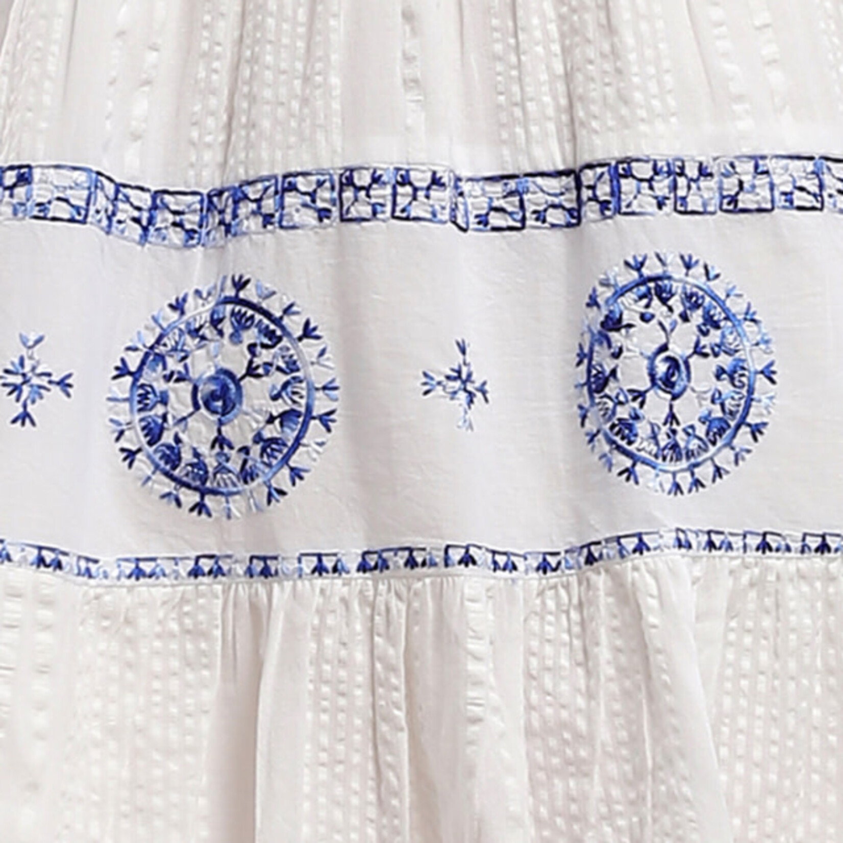 Parsley and Sage Cotton White With Blue Embroidery Ollie Dress