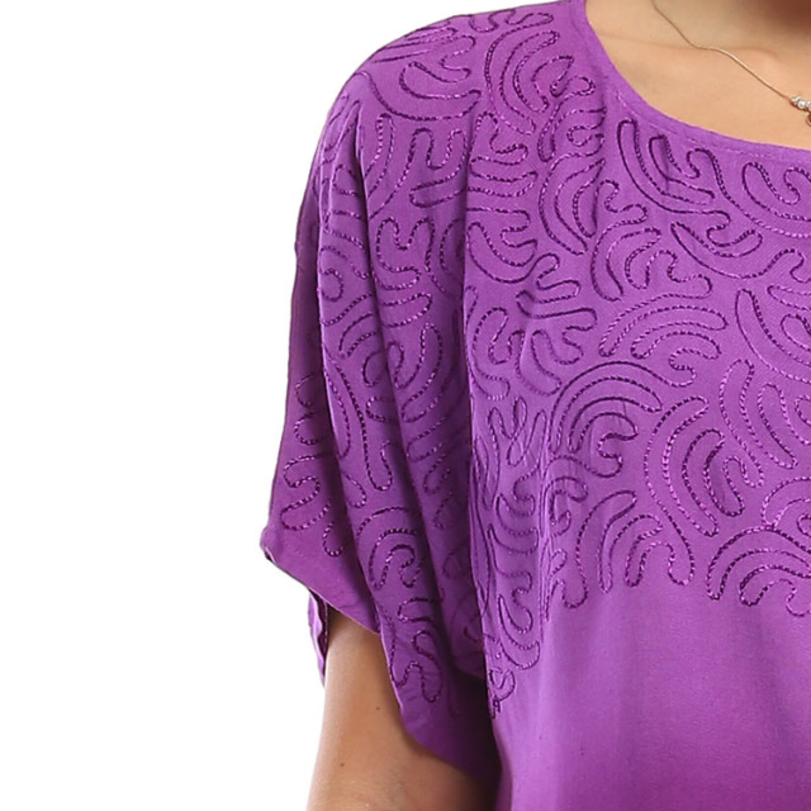 Parsley and Sage Purple On Purple Embroidery Short Sleeve Fiona Top