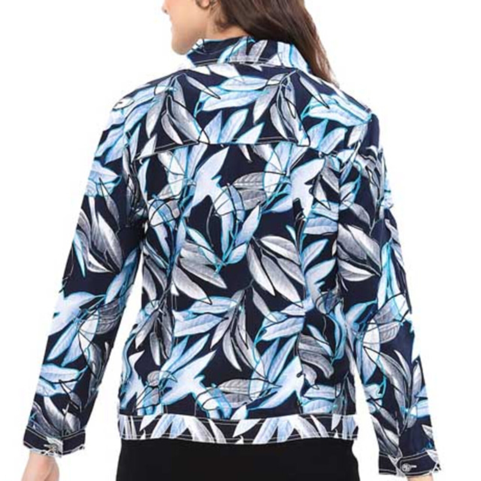 Parsley and Sage Navy Leaf Print Kylie Jacket