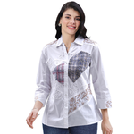 Parsley and Sage Cotton White With Plaid & Embroidery Detail Yvette Shirt
