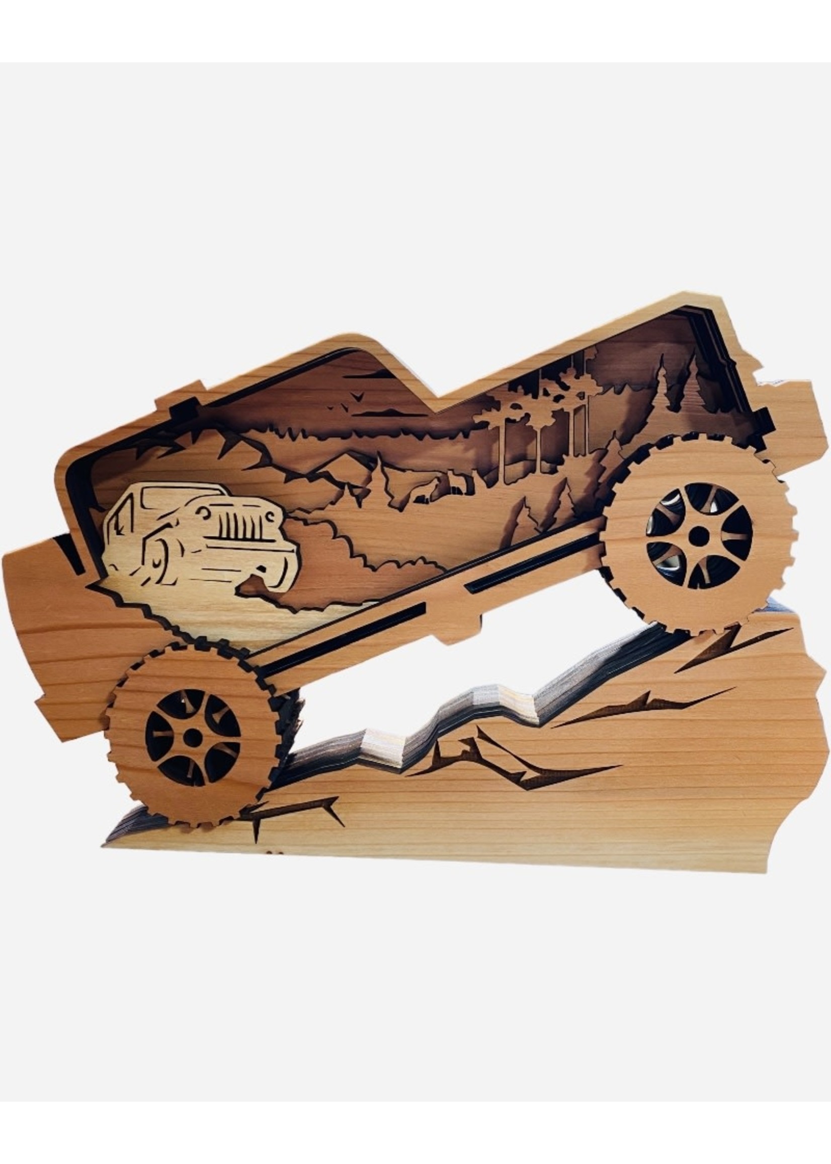 Grandfather Tree Redwood Multi-Layered Jeep w/ Mountains