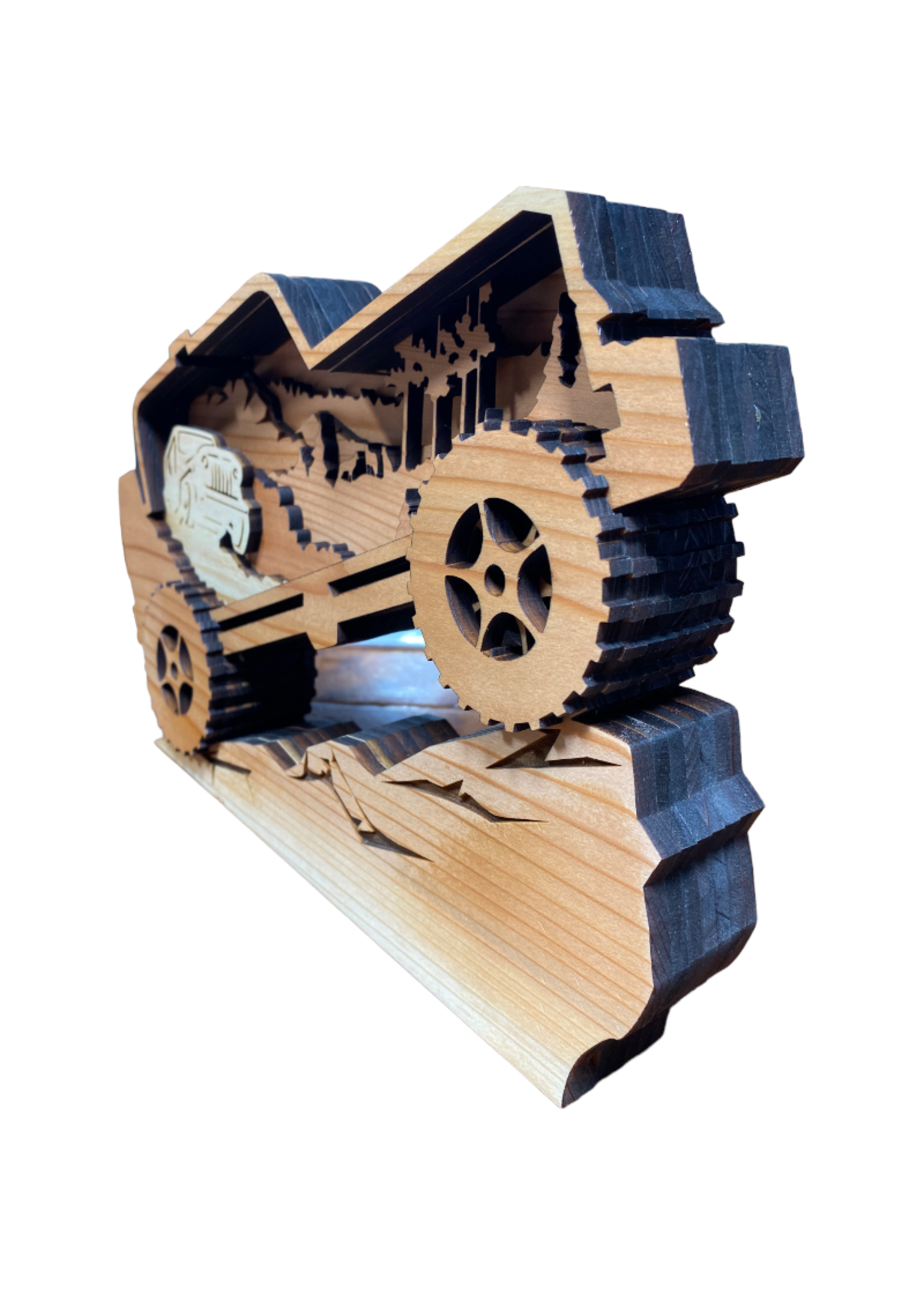 Grandfather Tree Redwood Multi-Layered Jeep w/ Mountains