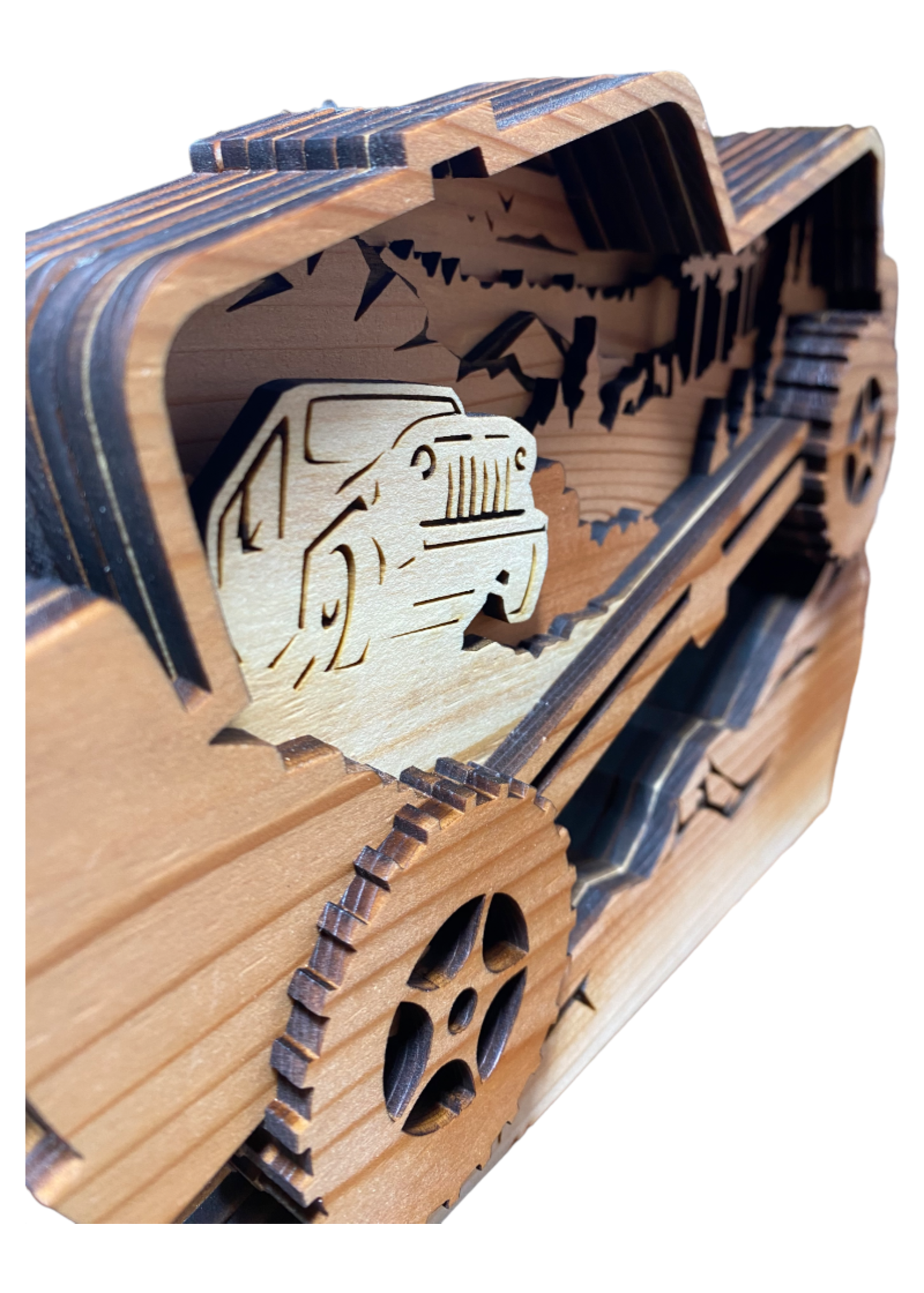 Grandfather Tree Redwood Multi-Layered Jeep w/ Mountains