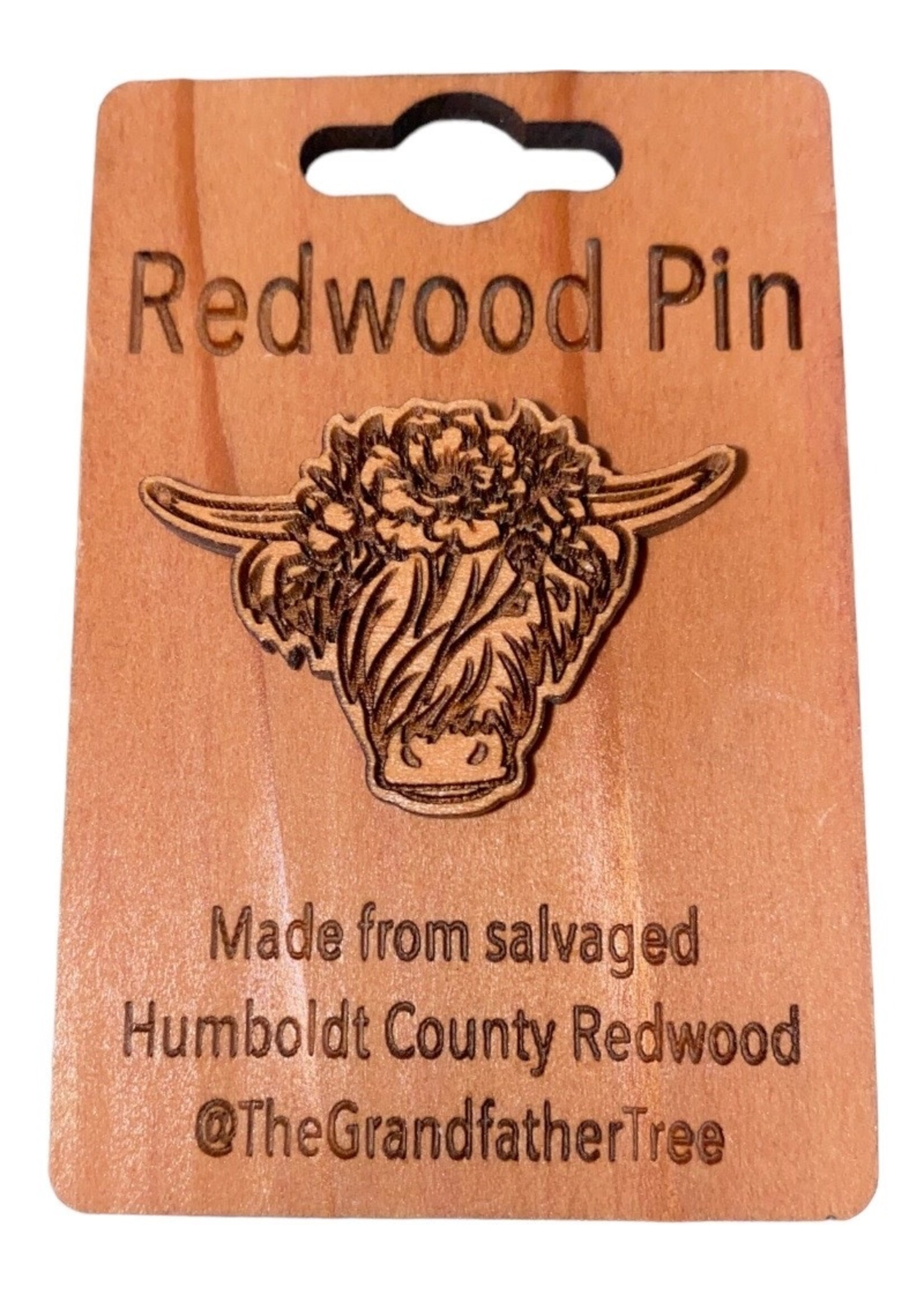 Grandfather Tree Collectible Pin (Redwood) Highland Cow