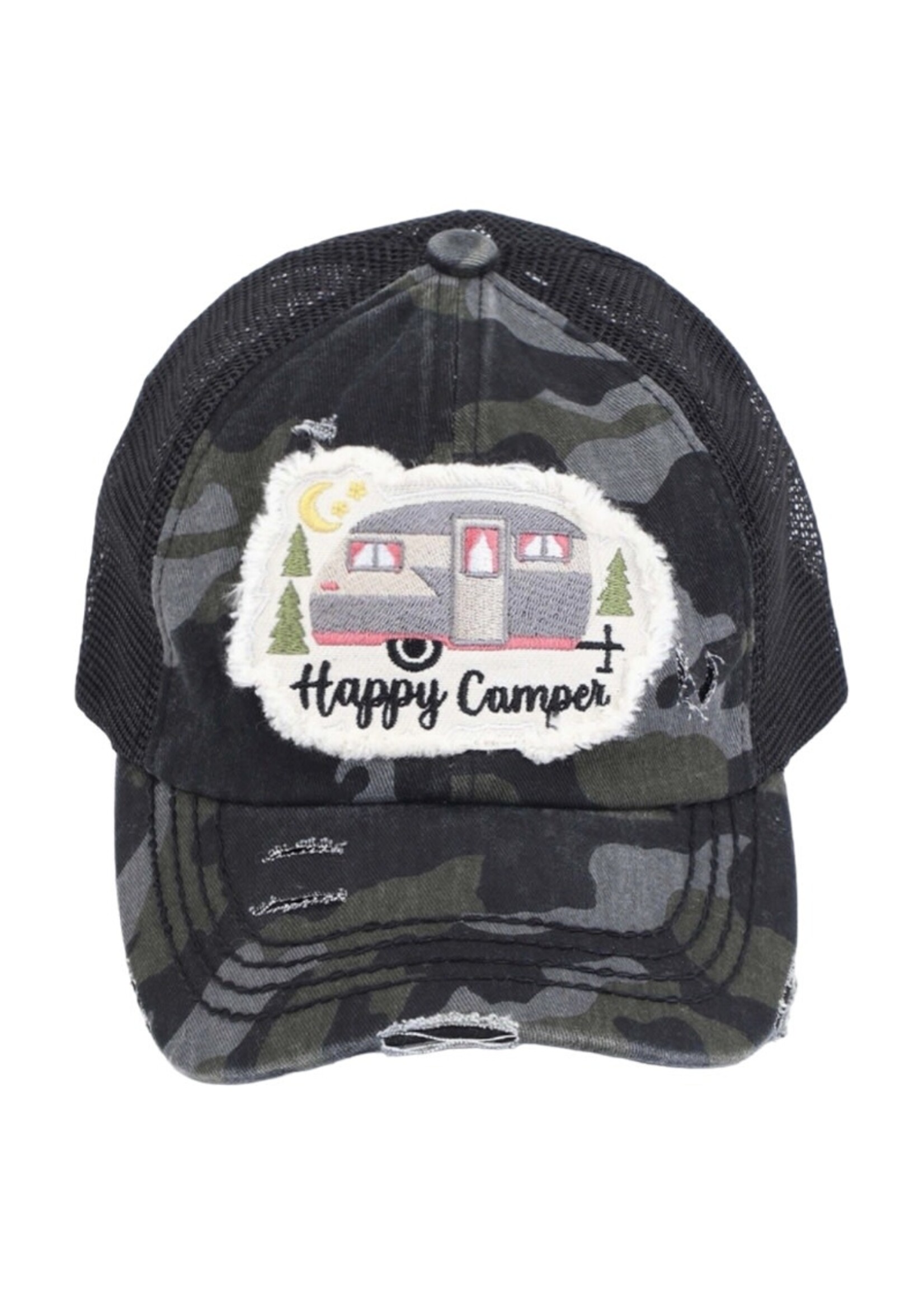 Hat - Happy Camper Patch Pony (Blk Camo)