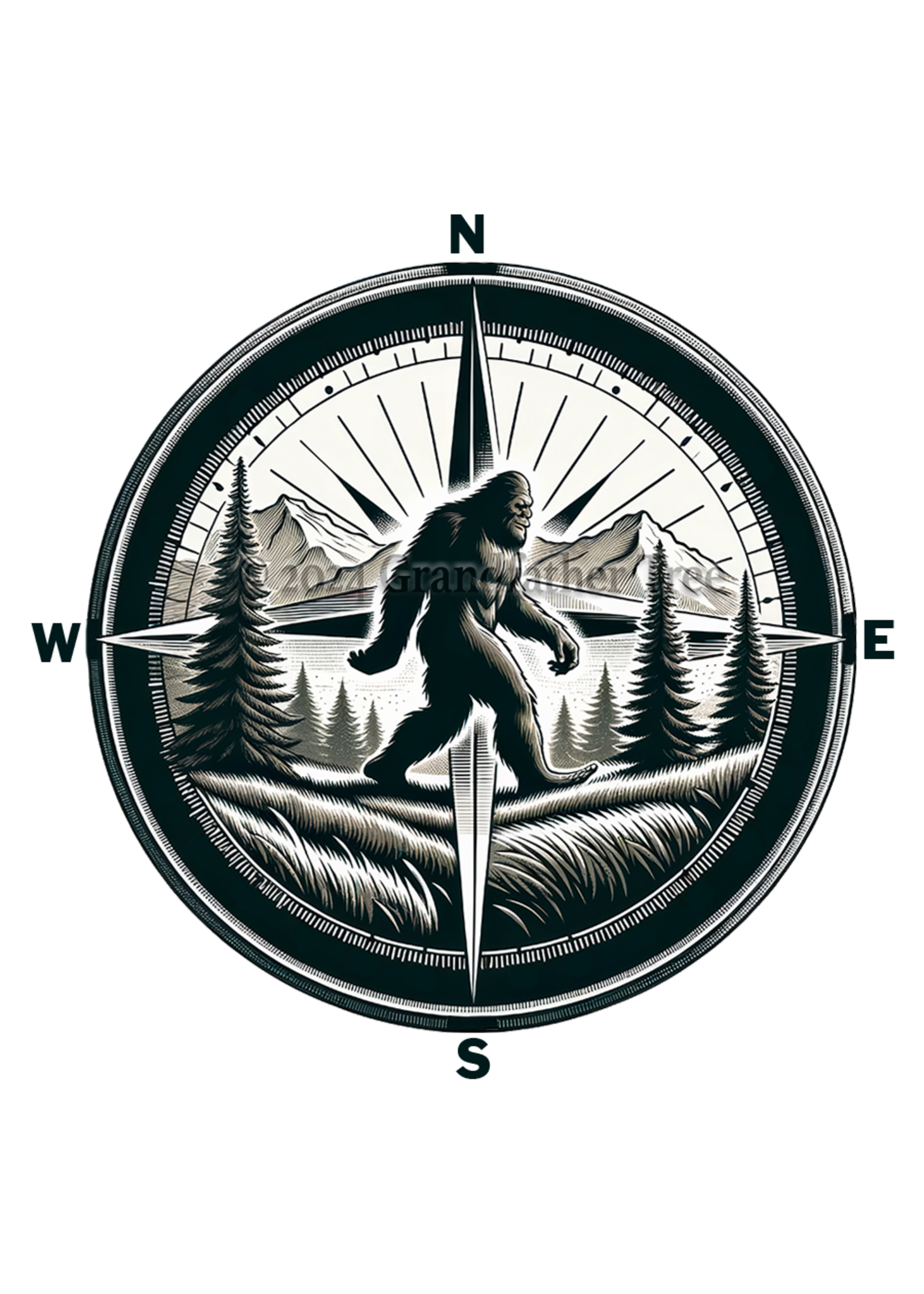 Sticker (Bigfoot Compass) 2"