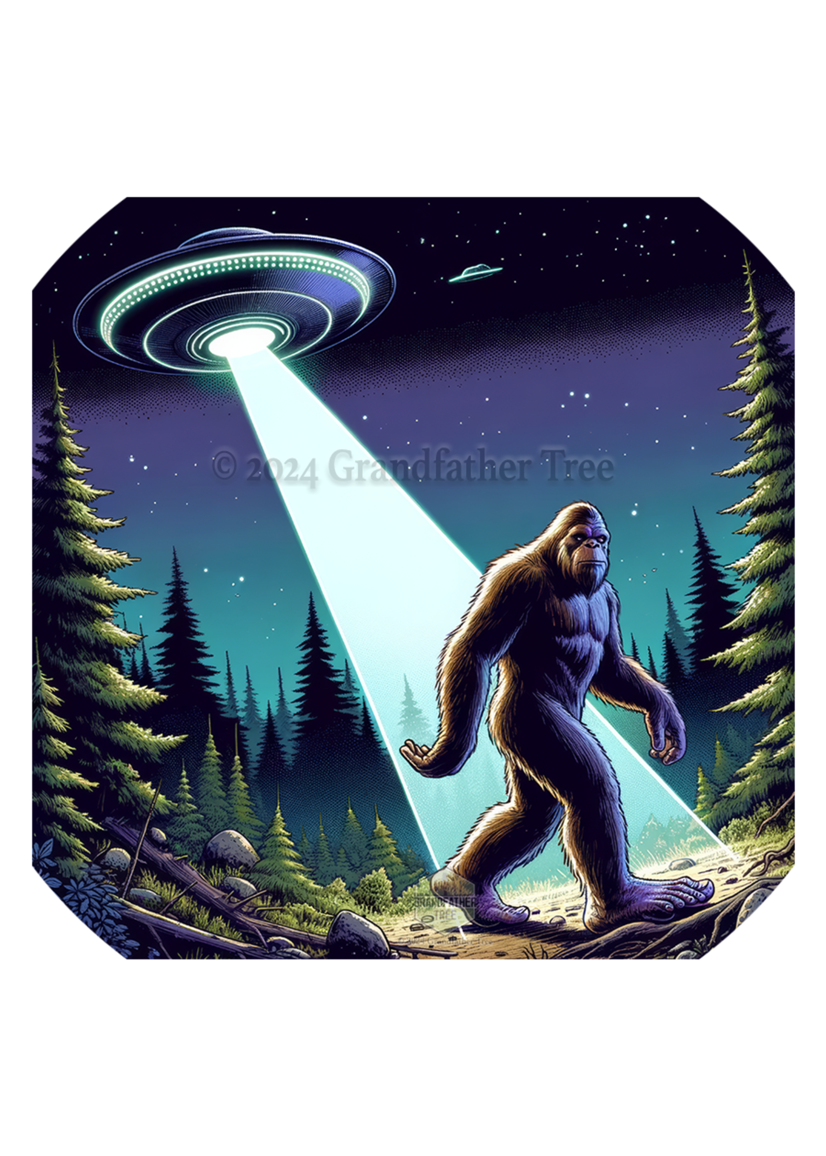 Sticker (Bigfoot with UFO) 2"
