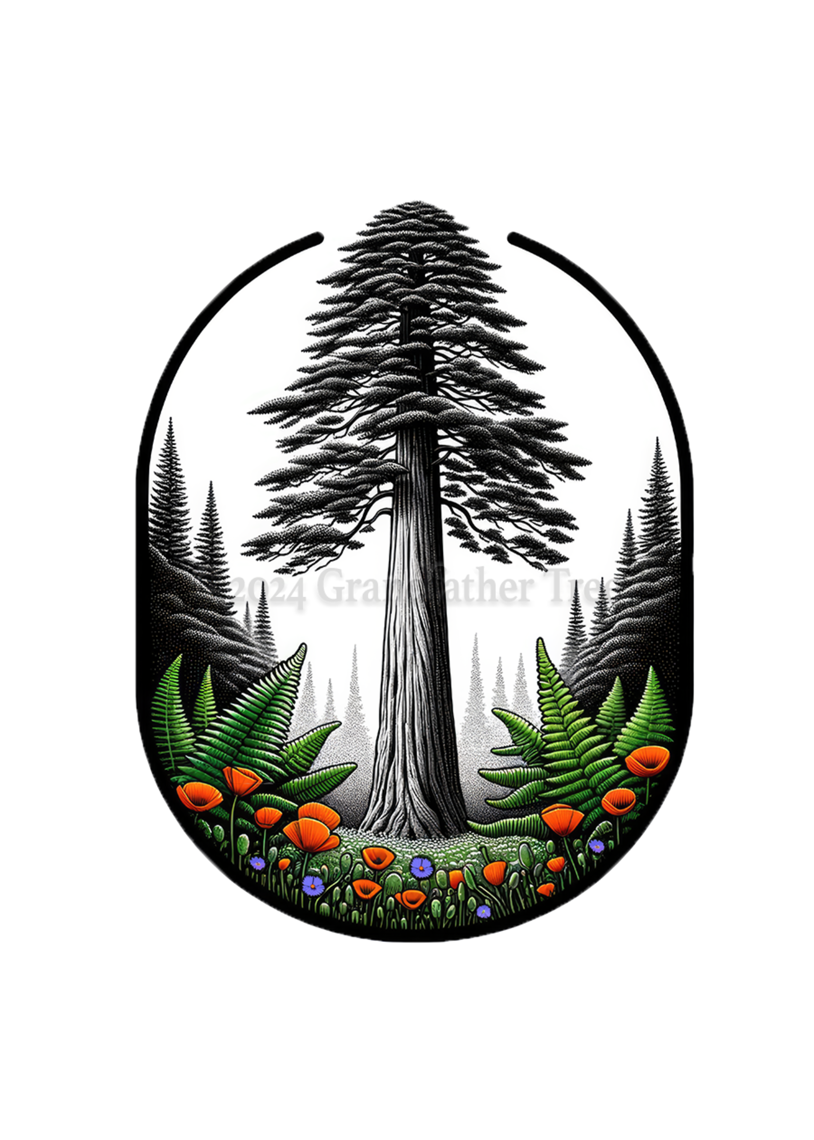 Sticker (Redwood with Poppies) 2"