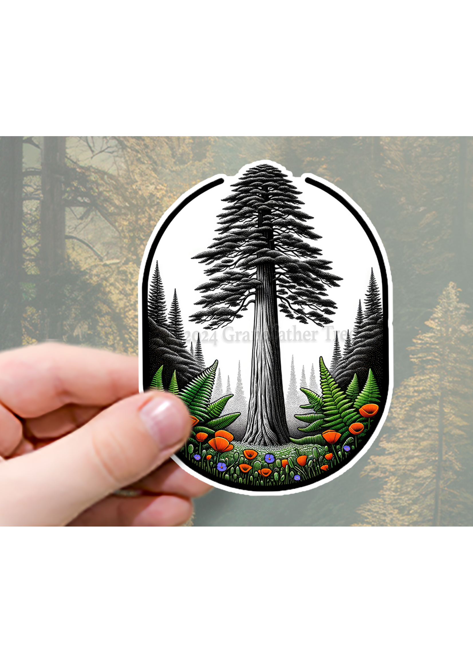 Sticker (Redwood with Poppies) 2"
