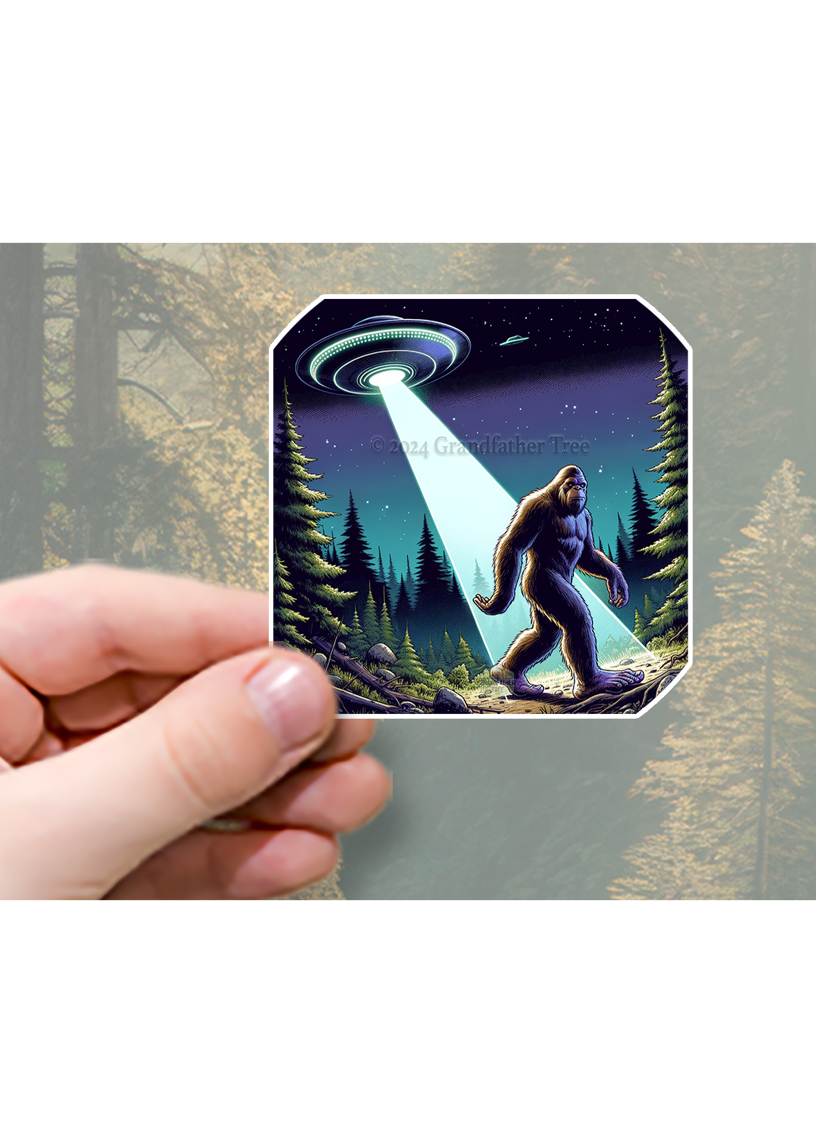 Sticker (Bigfoot with UFO) 2"