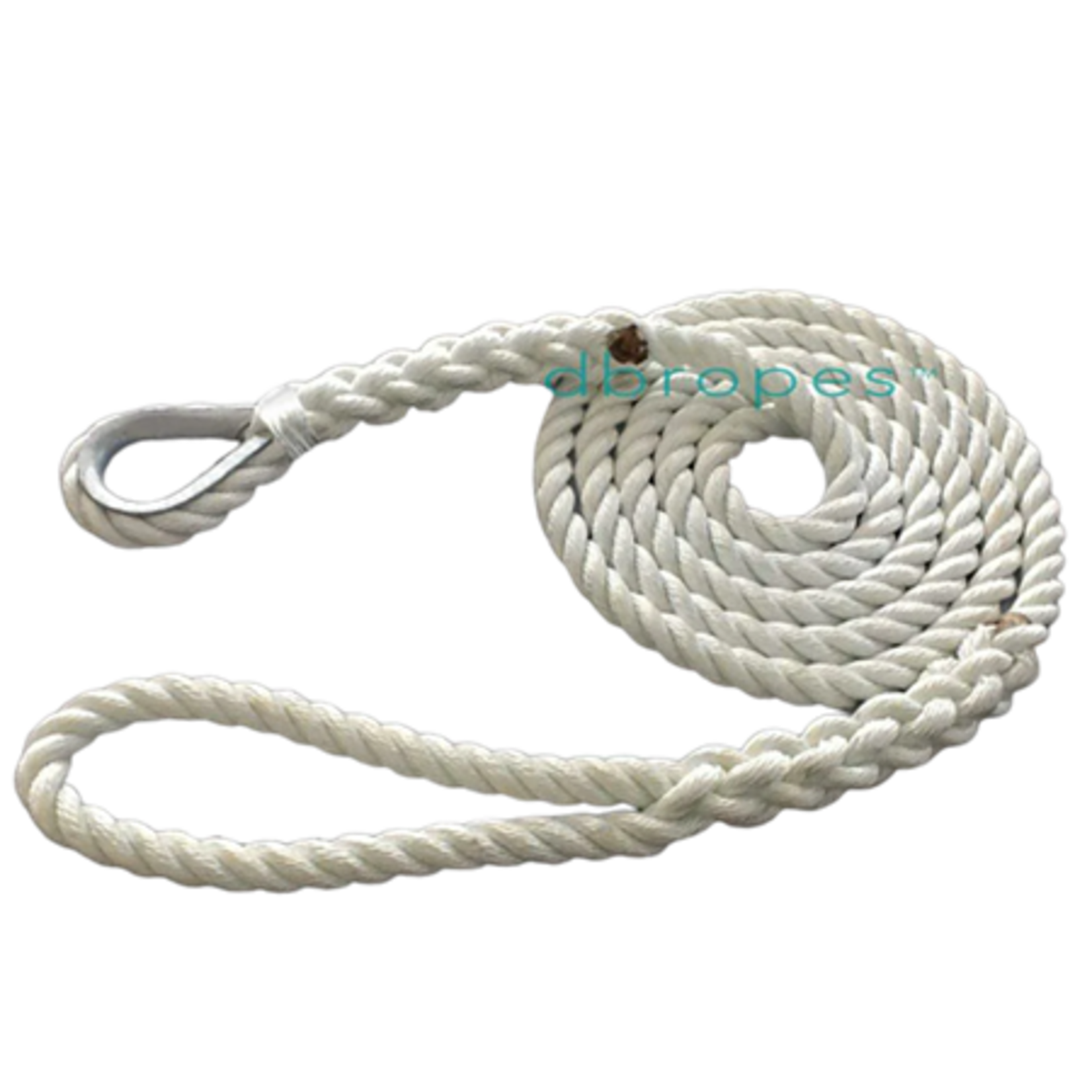 5/8" x 6' - 3 Strand Mooring Pendant Line 100% Nylon  with Stainless Steel Thimble