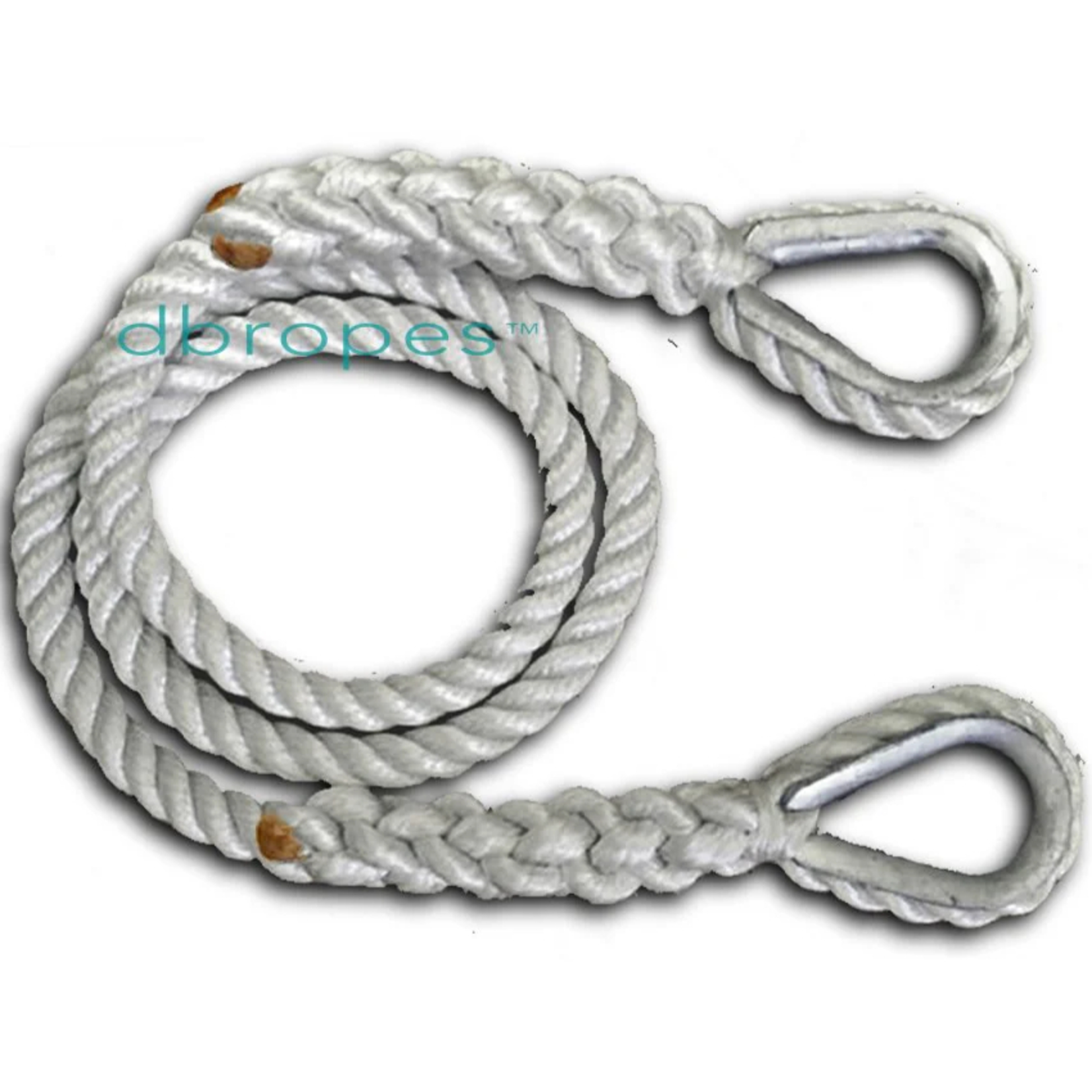 5/8" x 6' Three Strand Mooring Pendant 100% Nylon Rope with 2 Galvanized or SS Thimbles