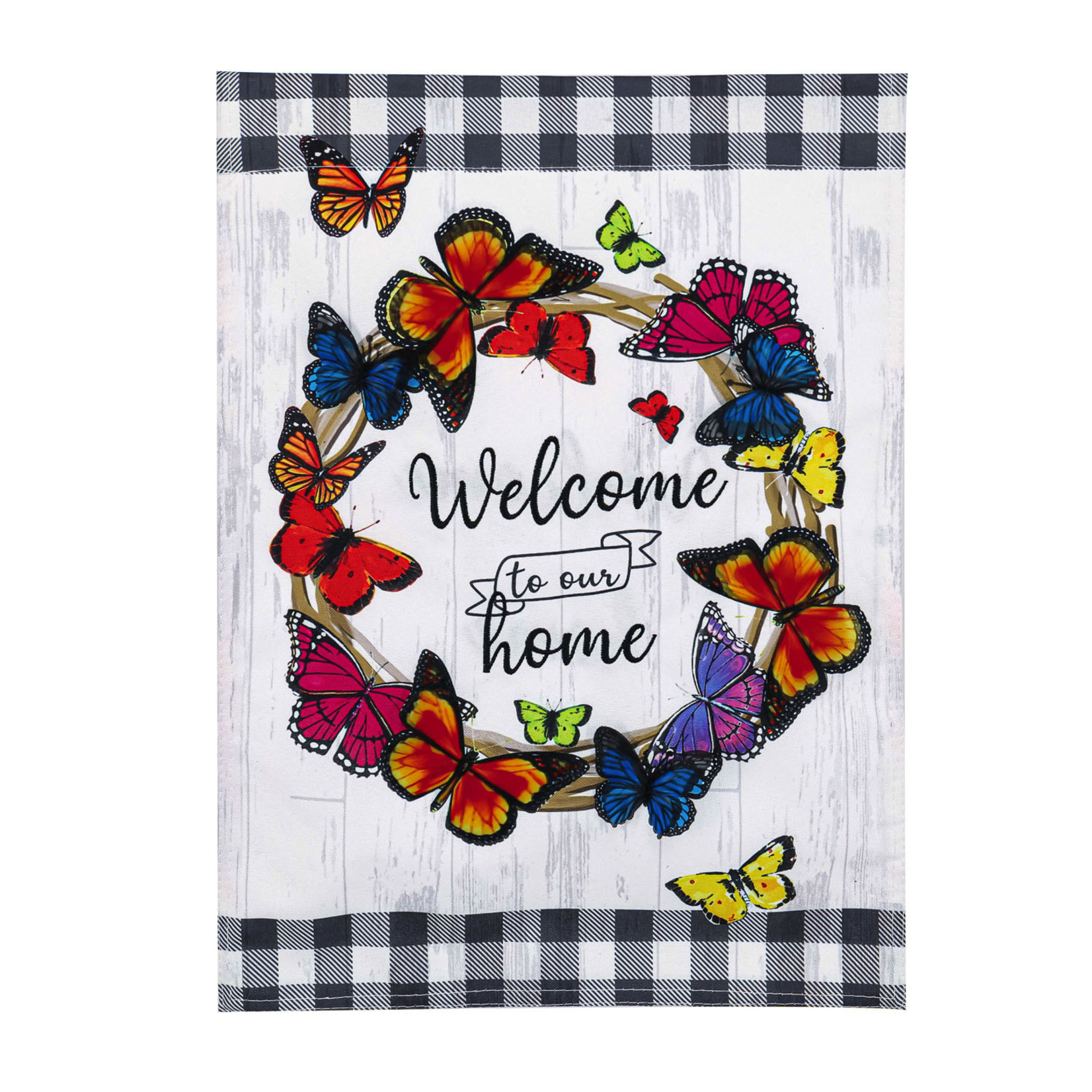 BUTTERFLY WELCOME WREATH GRDN FLAG
