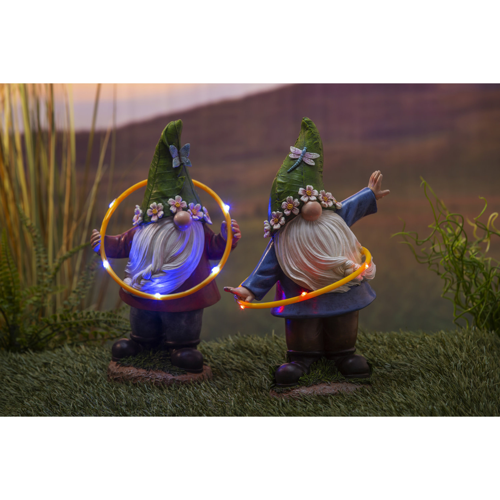 SOLAR HULA HOOP GNOME W/DRAGONFLY STATUE