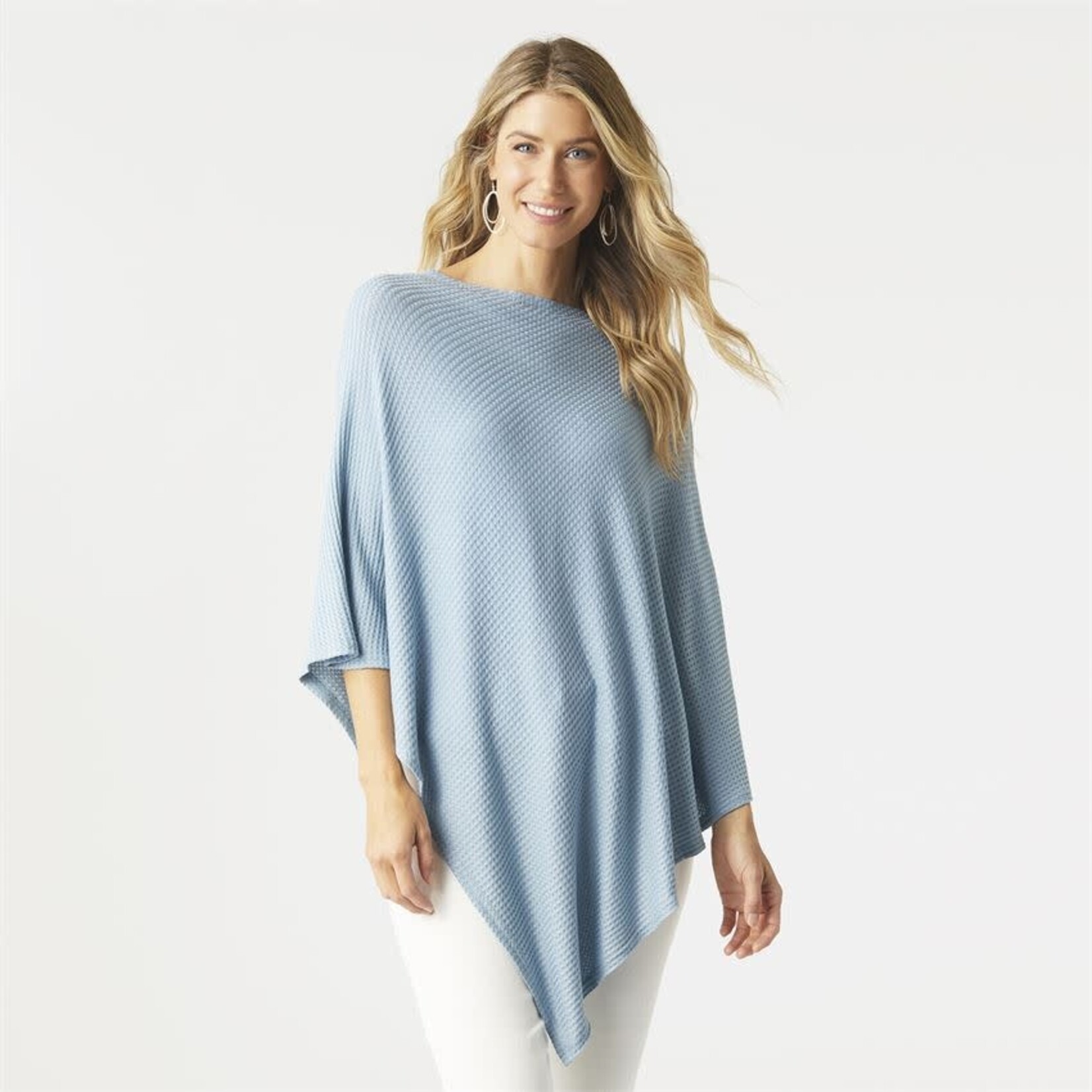 SYLVIA WAFFLE KNIT PONCHO SKY BLUE ONE SIZE