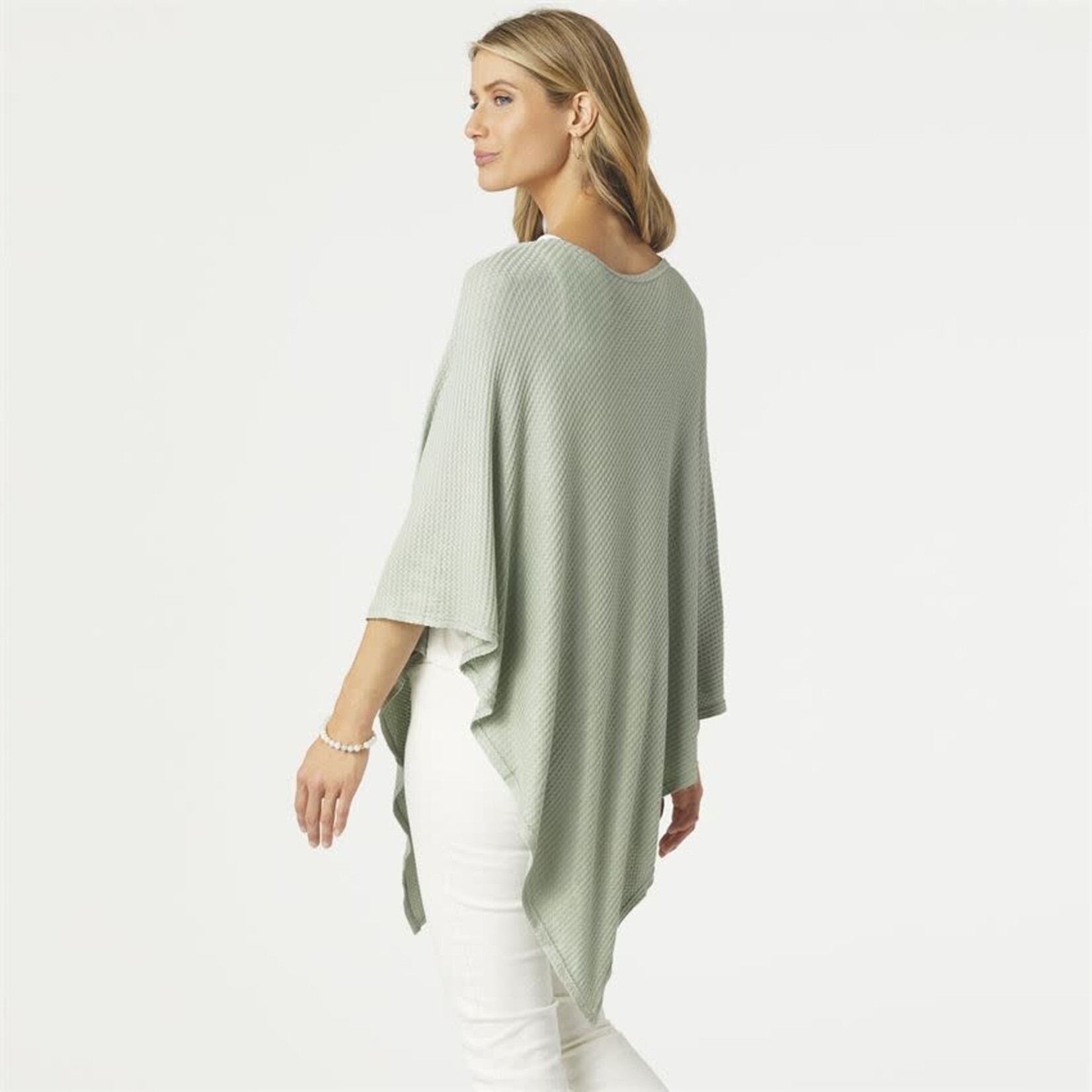 SYLVIA WAFFLE KNIT PONCHO CELERY ONE SIZE