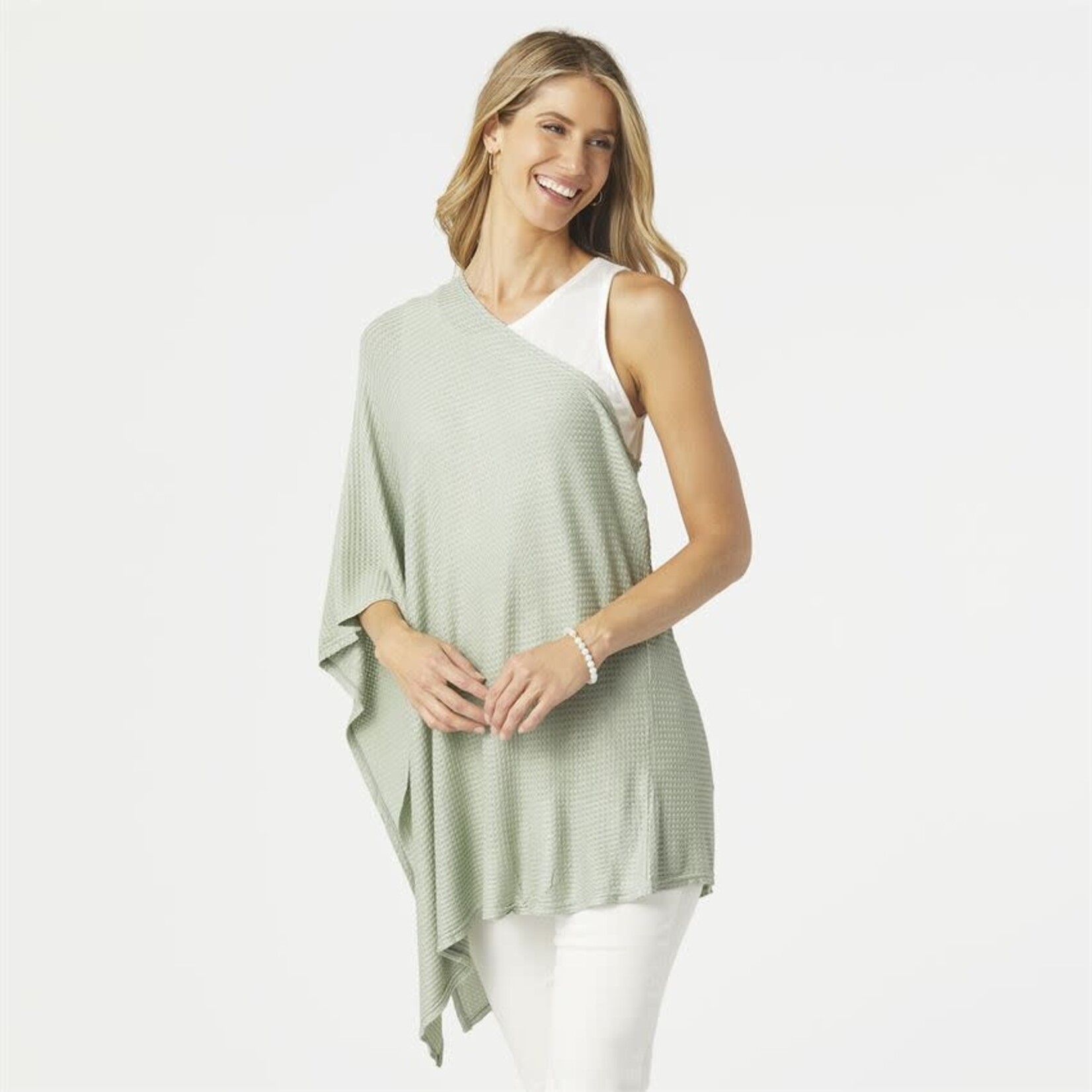 SYLVIA WAFFLE KNIT PONCHO CELERY ONE SIZE