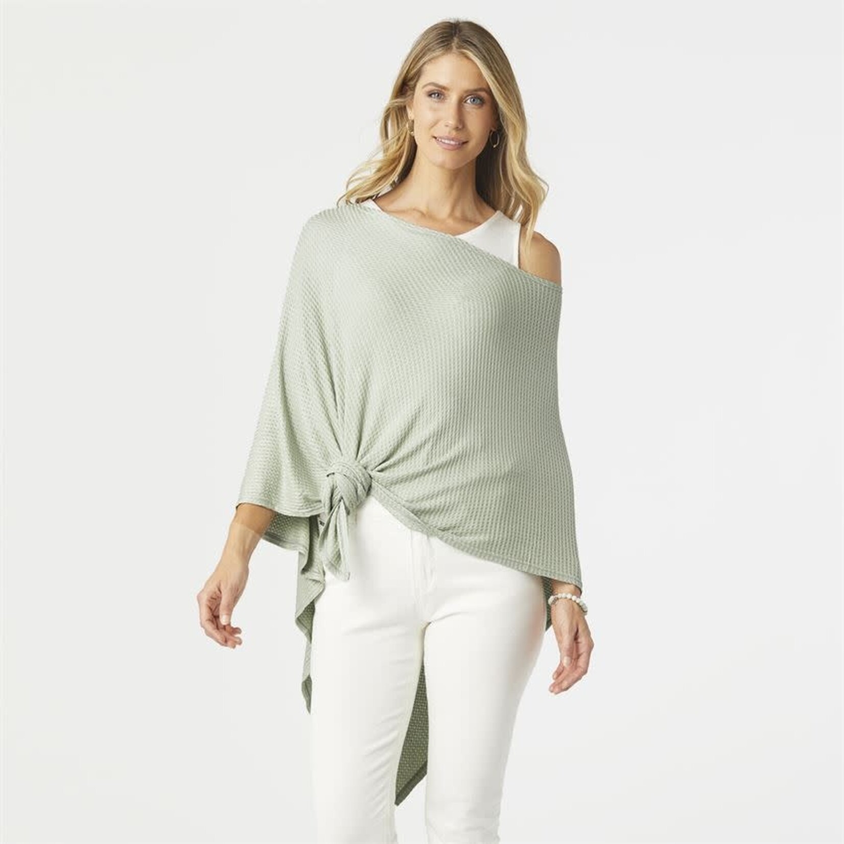 SYLVIA WAFFLE KNIT PONCHO CELERY ONE SIZE