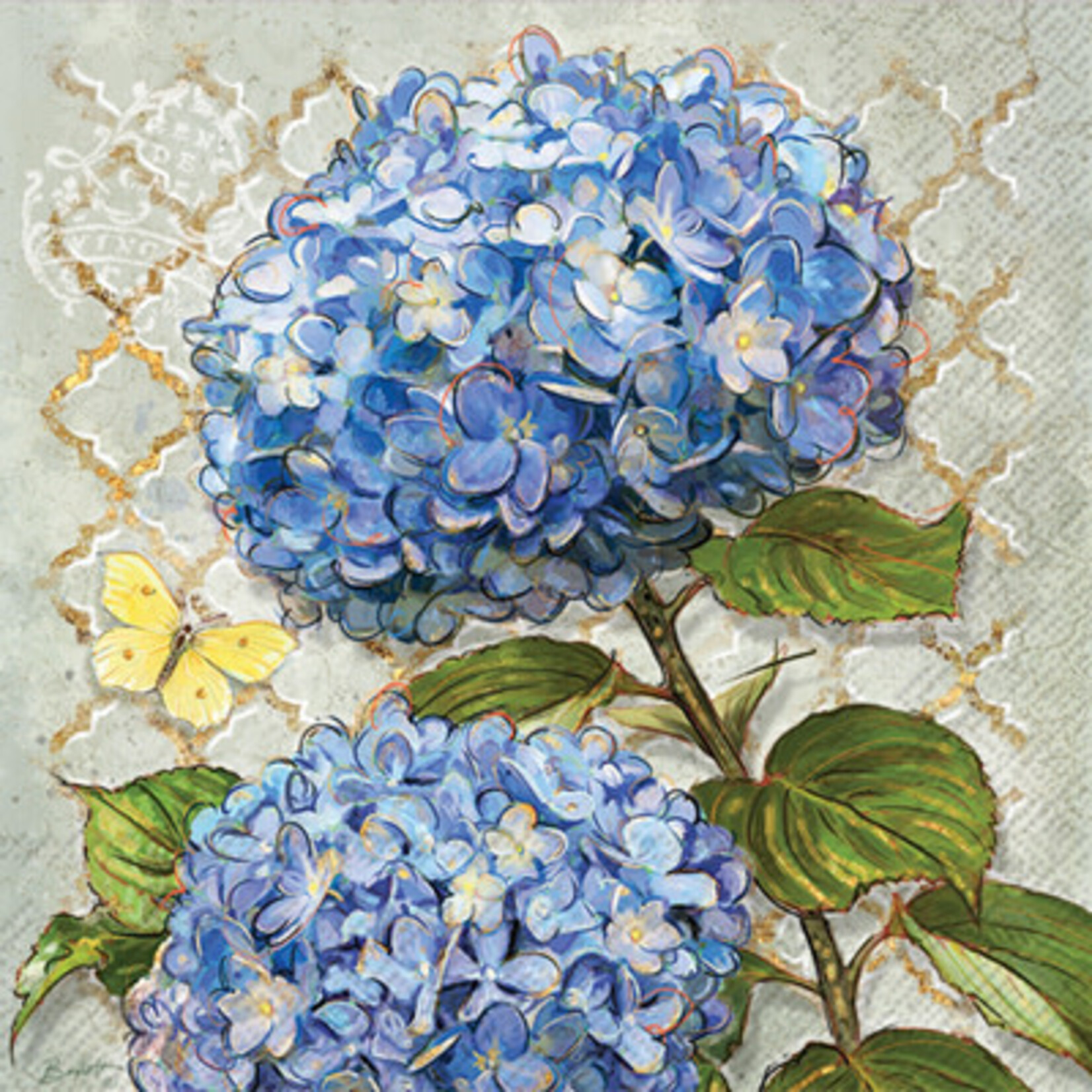 COCKTAIL NAPKINS BLUE HEIRLOOM FLOWERS