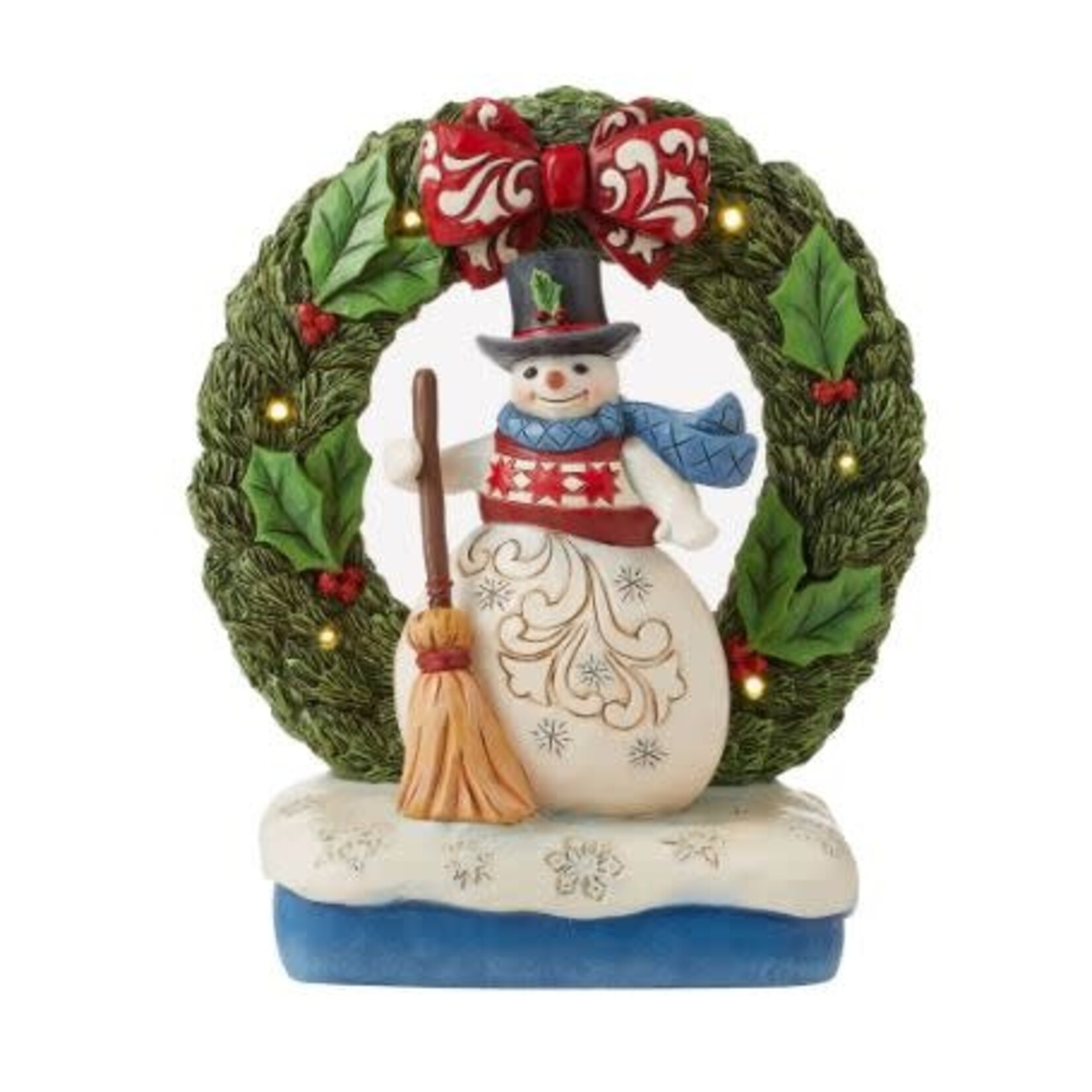 # JS LED SNOWMAN IN OPEN WREATH FIGURINE