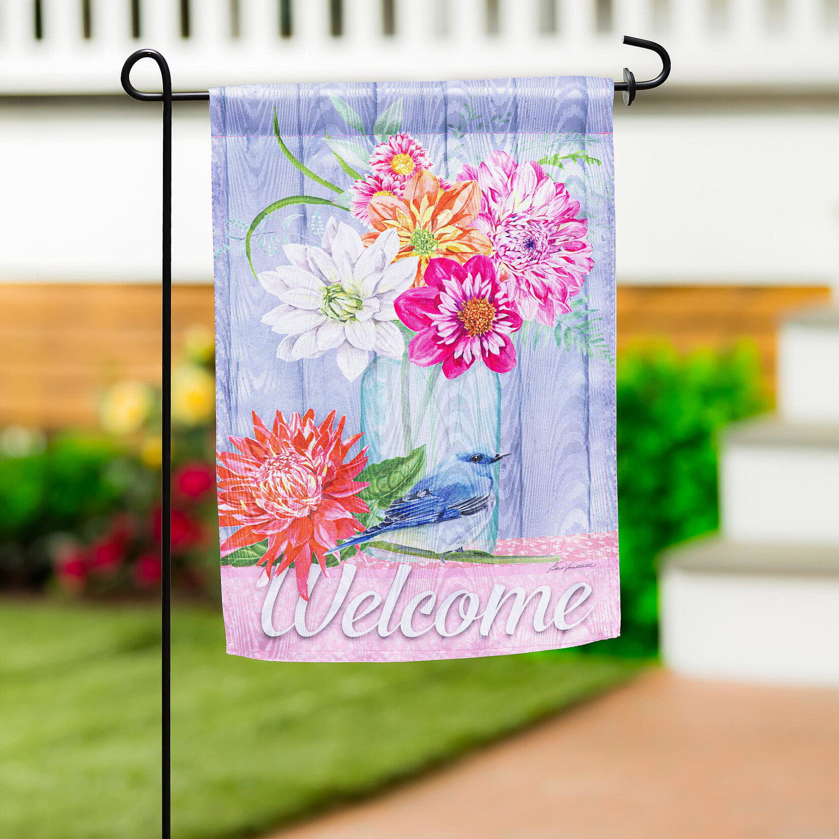 DAHLIAS & BLUEBIRDS GARDEN FLAG