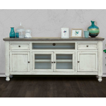 White Wash With Grey Top TV Stand 80 in 4 doors 2 drawers