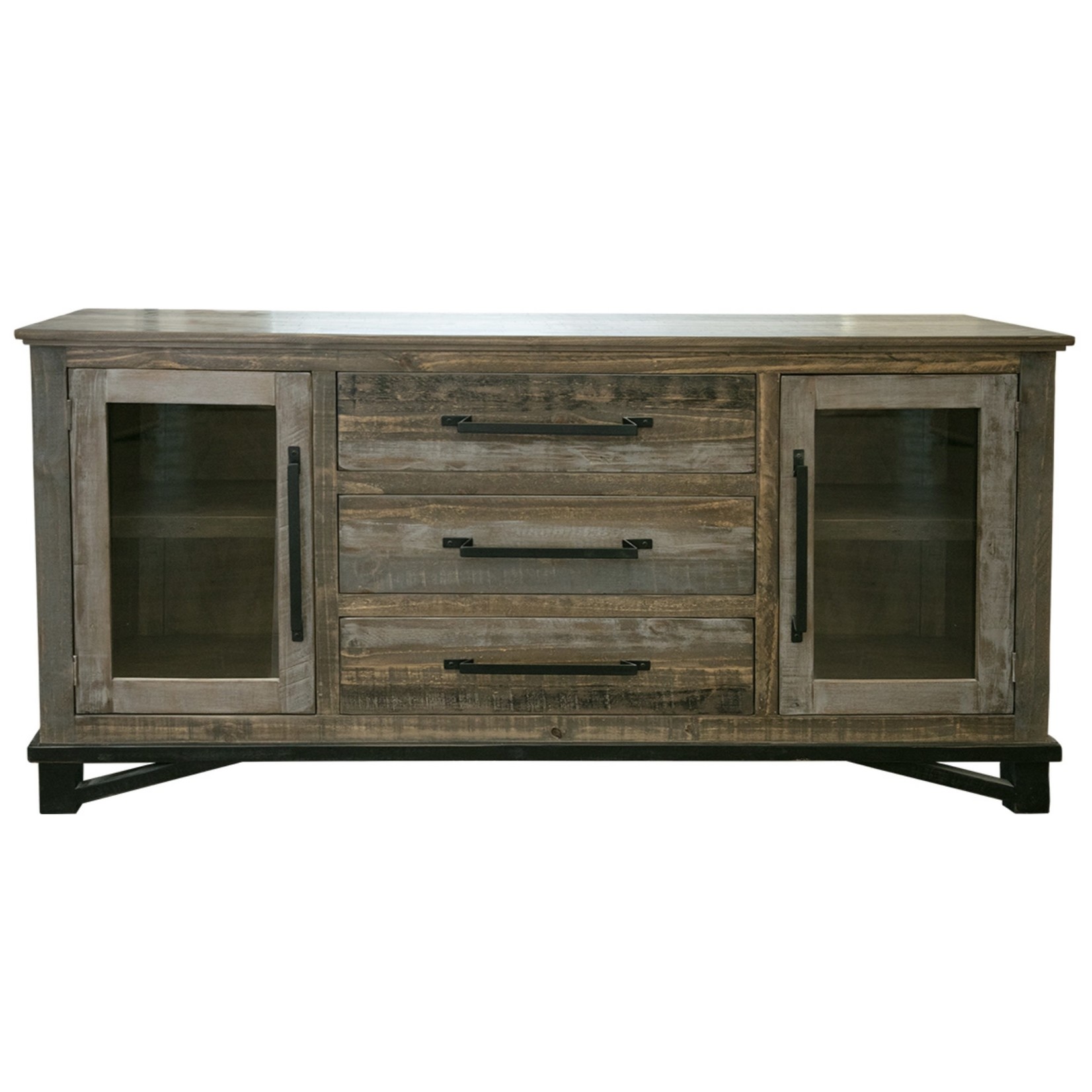 Rustic Brown with Silver Accents Entertainment Center 2 Door, 3 Drawers