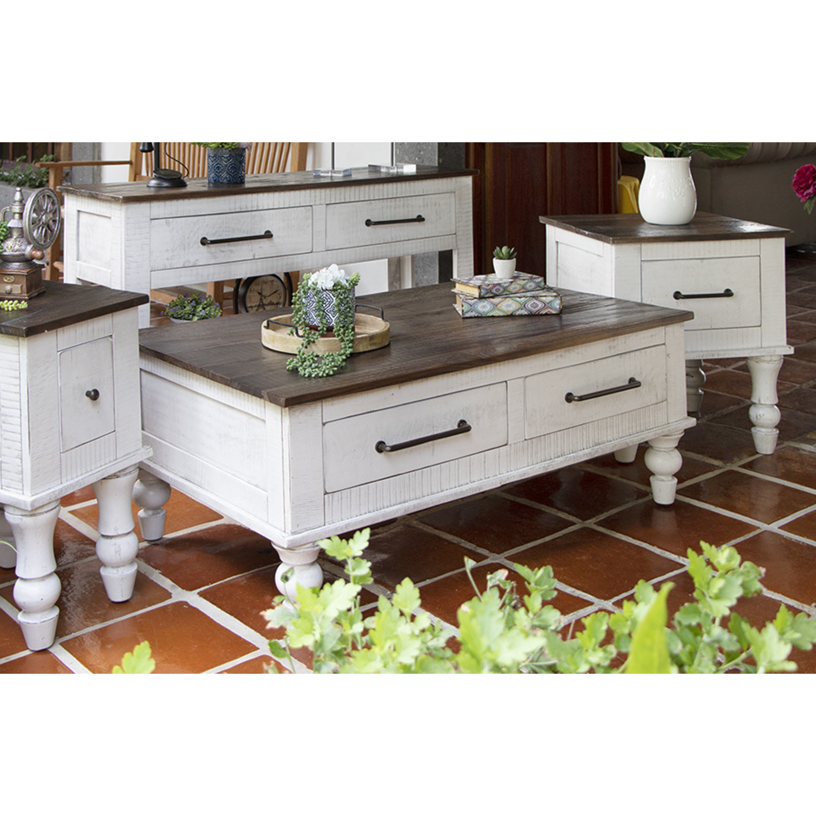 Brown and White Wash Coffee Table 2 Drawer