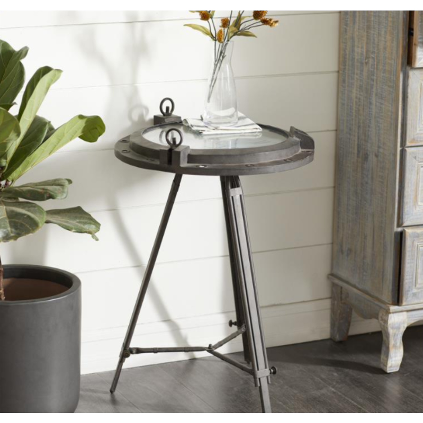 Black Metal Clock Accent Table