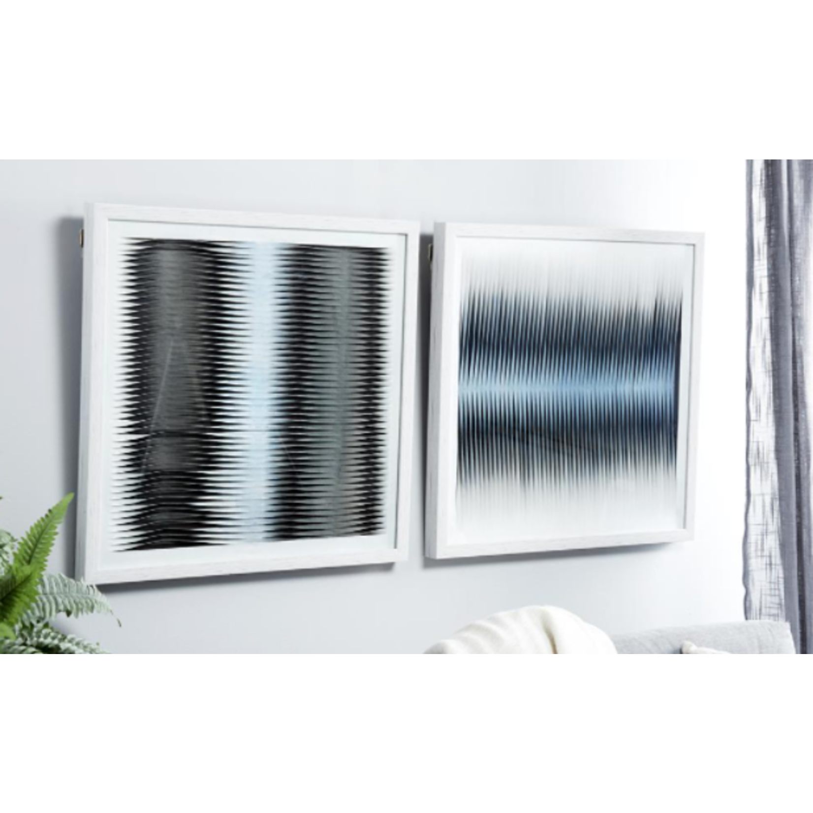 23.5" Square Fabric Shadow Box Blue and Charcoal I Abstract Art