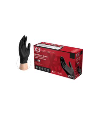 AMMEX AMMEX BX3 Black Nitrile Industrial Latex Free Disposable Gloves - Medium - Powder Free - 100 Units - BX344100