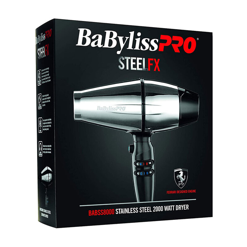 BABYLISS PRO BABYLISS PRO STEELFX Stainless Steel Hair Dryer, 2000 Watts- BABSS8000
