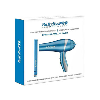 BABYLISS PRO BABYLISS PRO Nano Titanium Combo Ultra-Thin Straightener 1" and 2000 Watt Ionic Dryer - BNTPP15