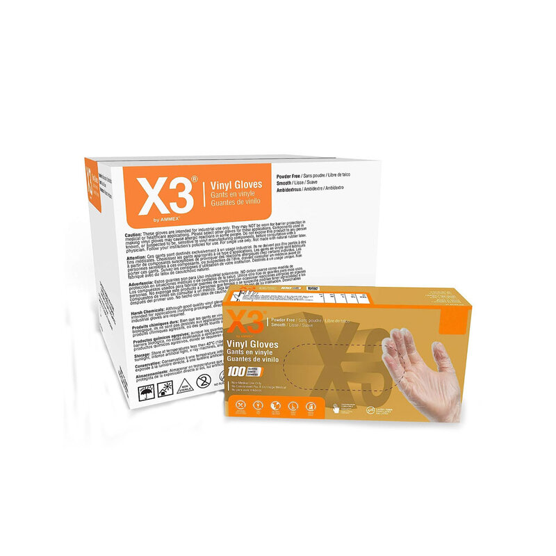AMMEX AMMEX X3 Industrial Clear Vinyl Gloves, 1000 Count